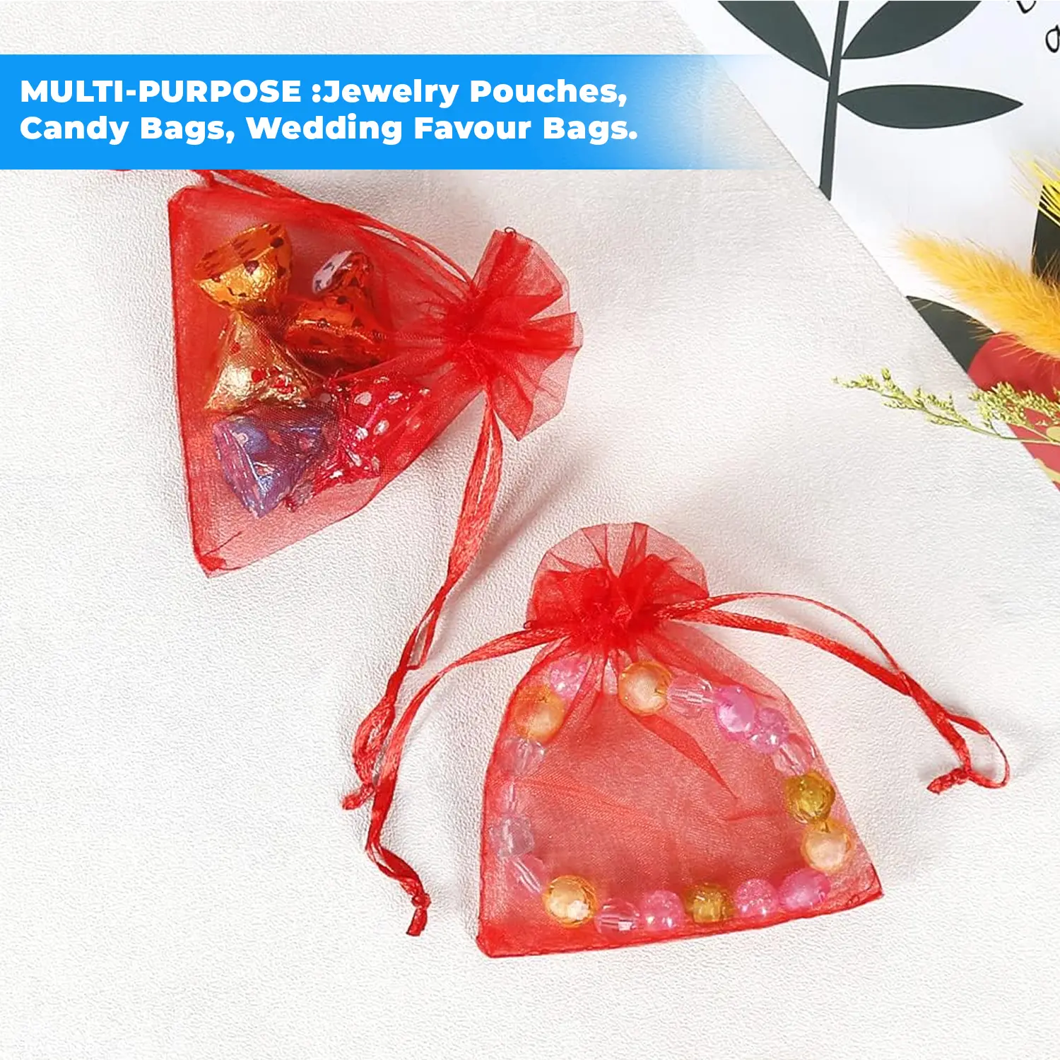 12 X 9 CM ORGANZA BAGS CLOTH RED DRAWSTRING FAVOUR POUCHES PRECUT FREE PACK NETS