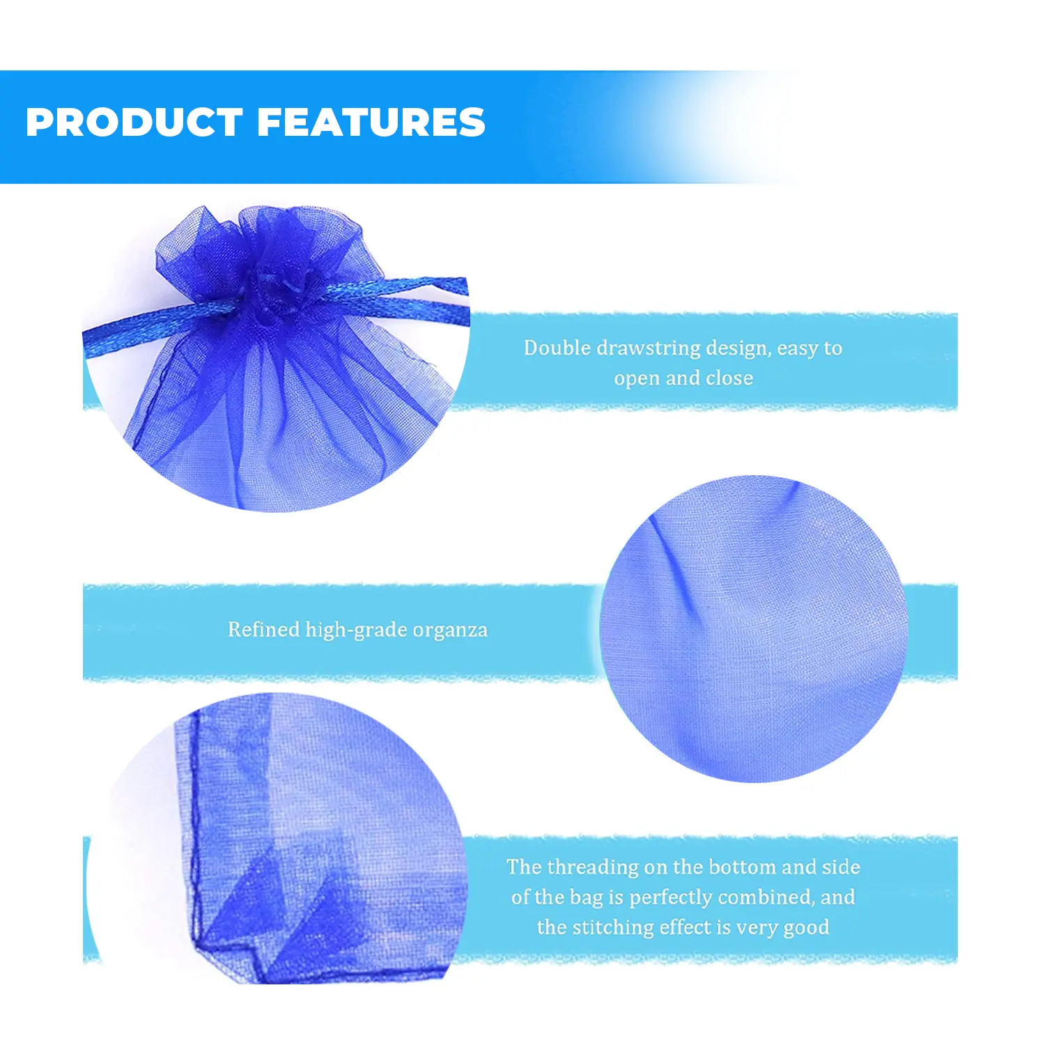 12 X 9 CM ORGANZA BAGS CLOTH ROYAL BLUE DRAWSTRING FAVOUR POUCHES PRECUT FREE PACK NETS