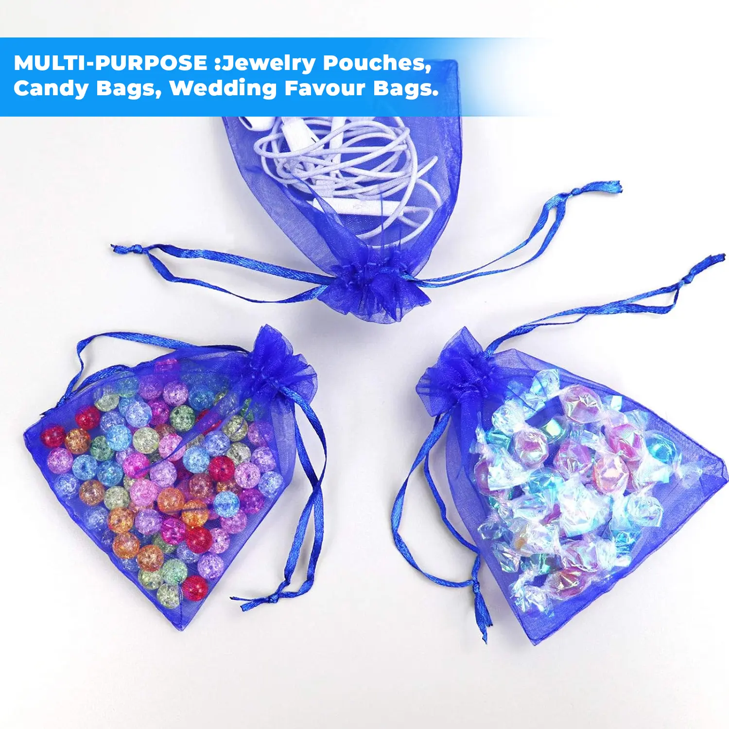 12 X 9 CM ORGANZA BAGS CLOTH ROYAL BLUE DRAWSTRING FAVOUR POUCHES PRECUT FREE PACK NETS