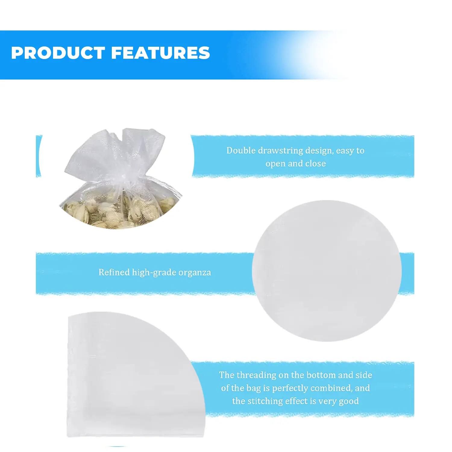12 X 9 CM ORGANZA BAGS CLOTH WHITE DRAWING FAVOUR POUCHES PRECUT FREE PACK NETS
