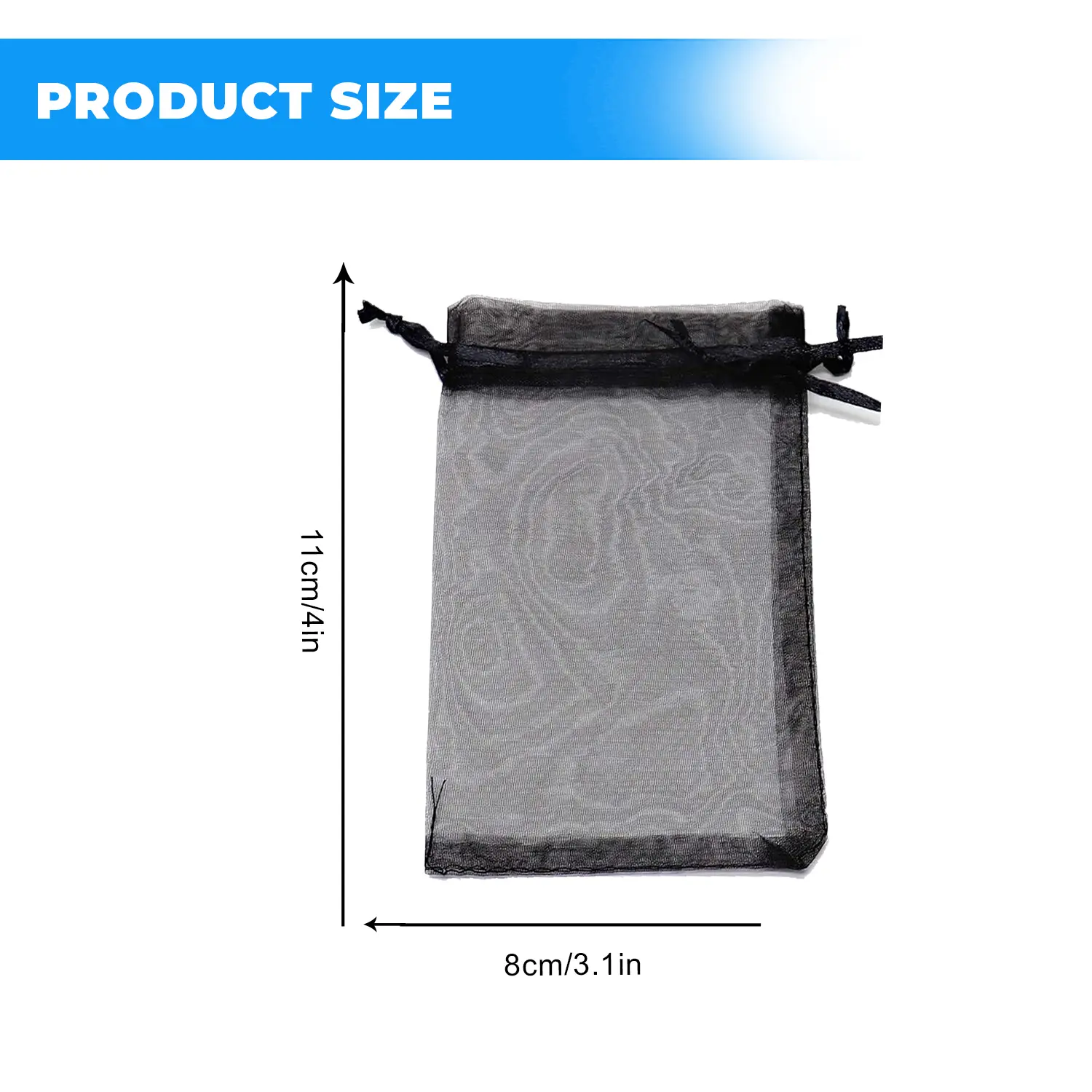 12 X 9 CM ORGANZA BAGS CLOTH BLACK DRAWSTRING FAVOUR POUCHES PRECUT FREE PACK NETS