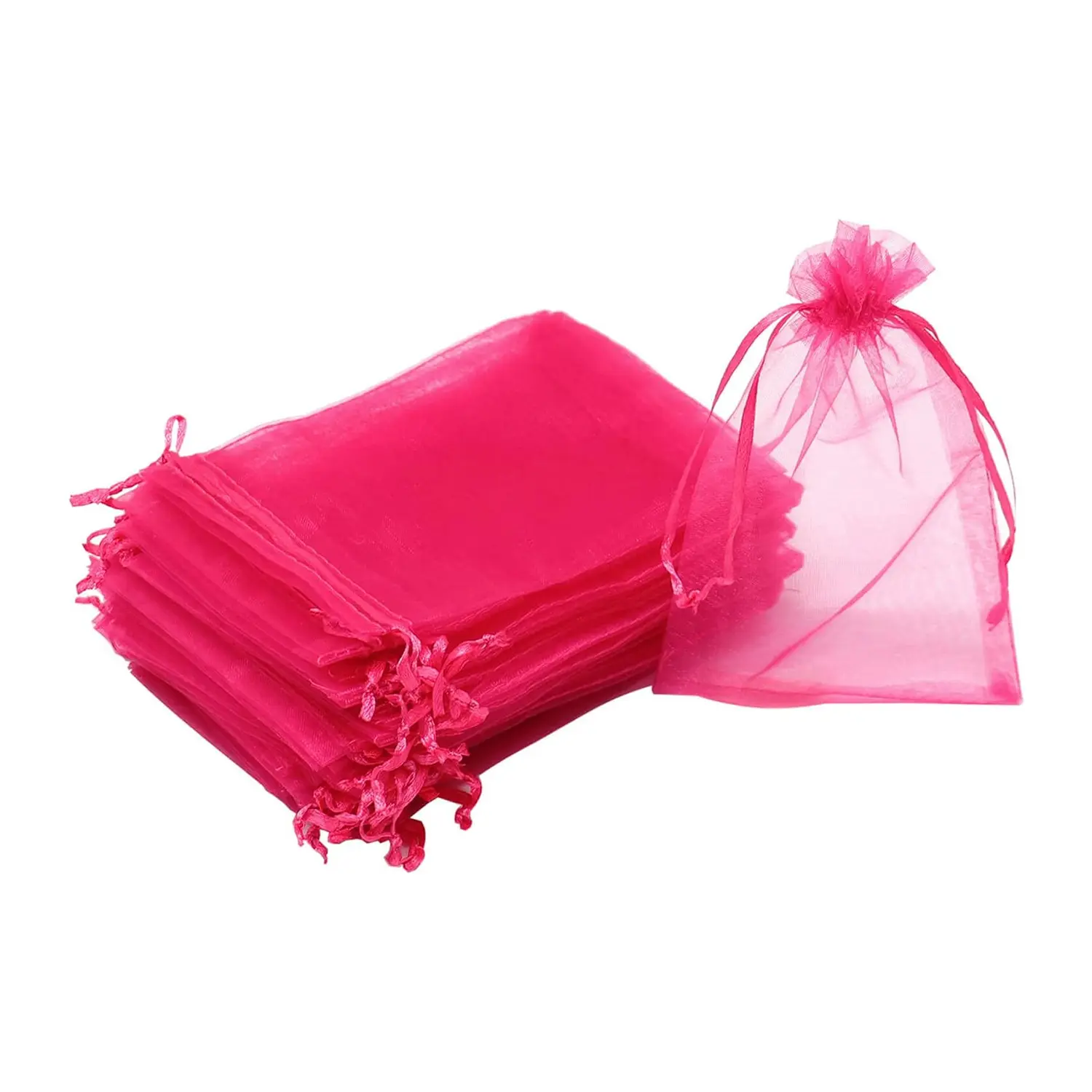 12 X 9 CM ORGANZA BAGS CLOTH HOT PINK DRAWSTRING FAVOUR POUCHES PRECUT FREE PACK NETS