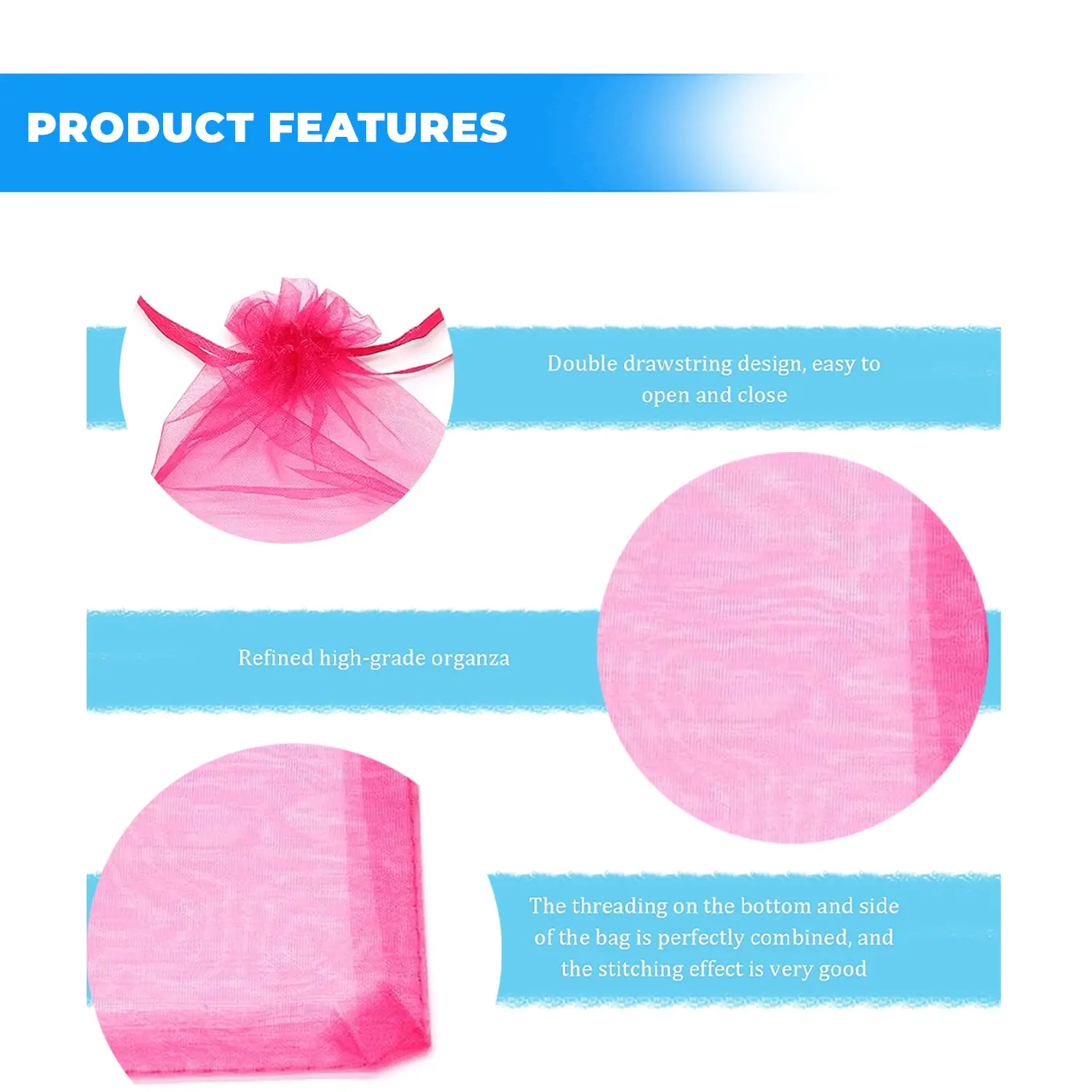 12 X 9 CM ORGANZA BAGS CLOTH HOT PINK DRAWSTRING FAVOUR POUCHES PRECUT FREE PACK NETS