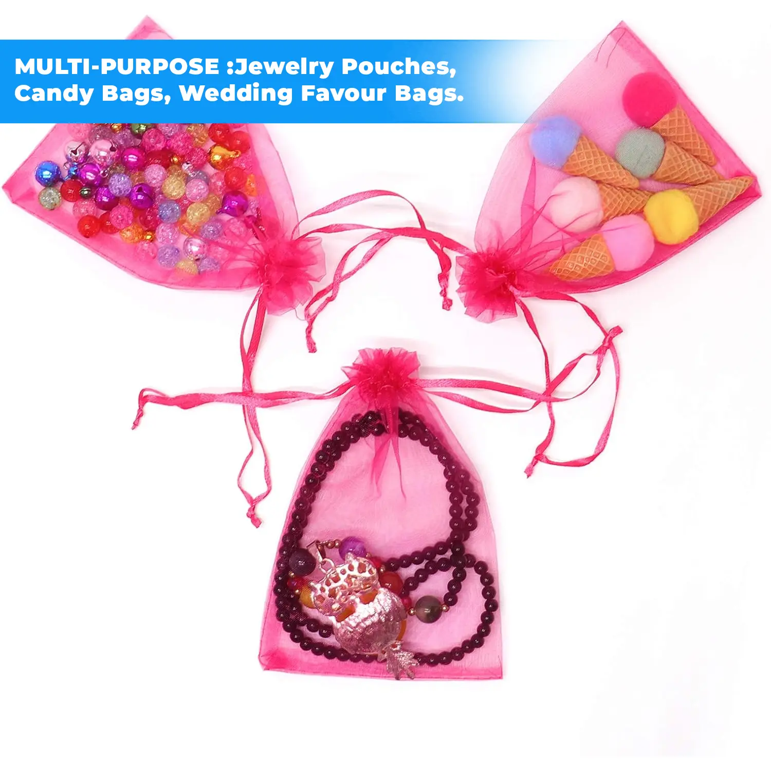 12 X 9 CM ORGANZA BAGS CLOTH HOT PINK DRAWSTRING FAVOUR POUCHES PRECUT FREE PACK NETS