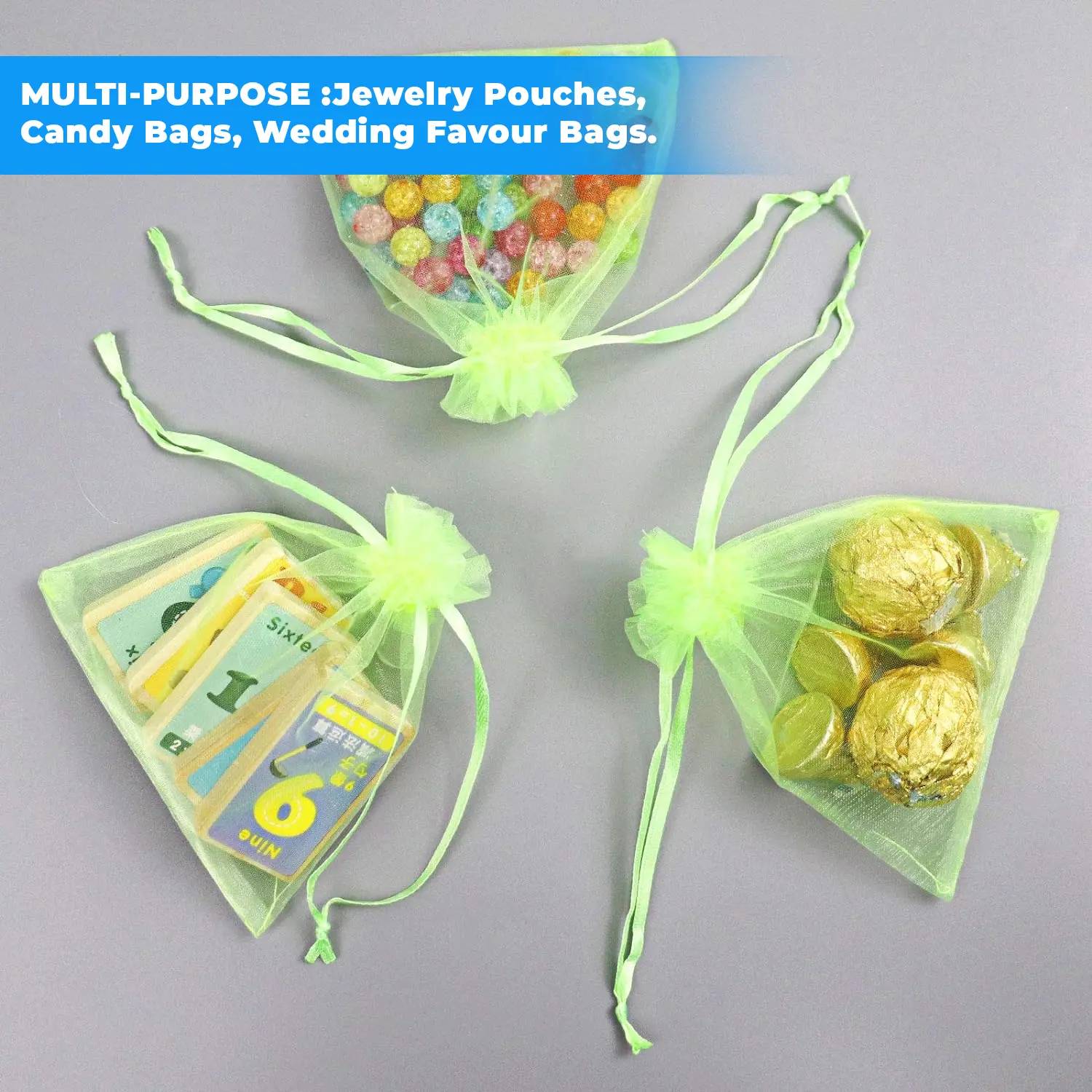 12 X 9 CM ORGANZA BAGS CLOTH LIME GREEN DRAWSTRING FAVOUR POUCHES PRECUT FREE PACK NETS