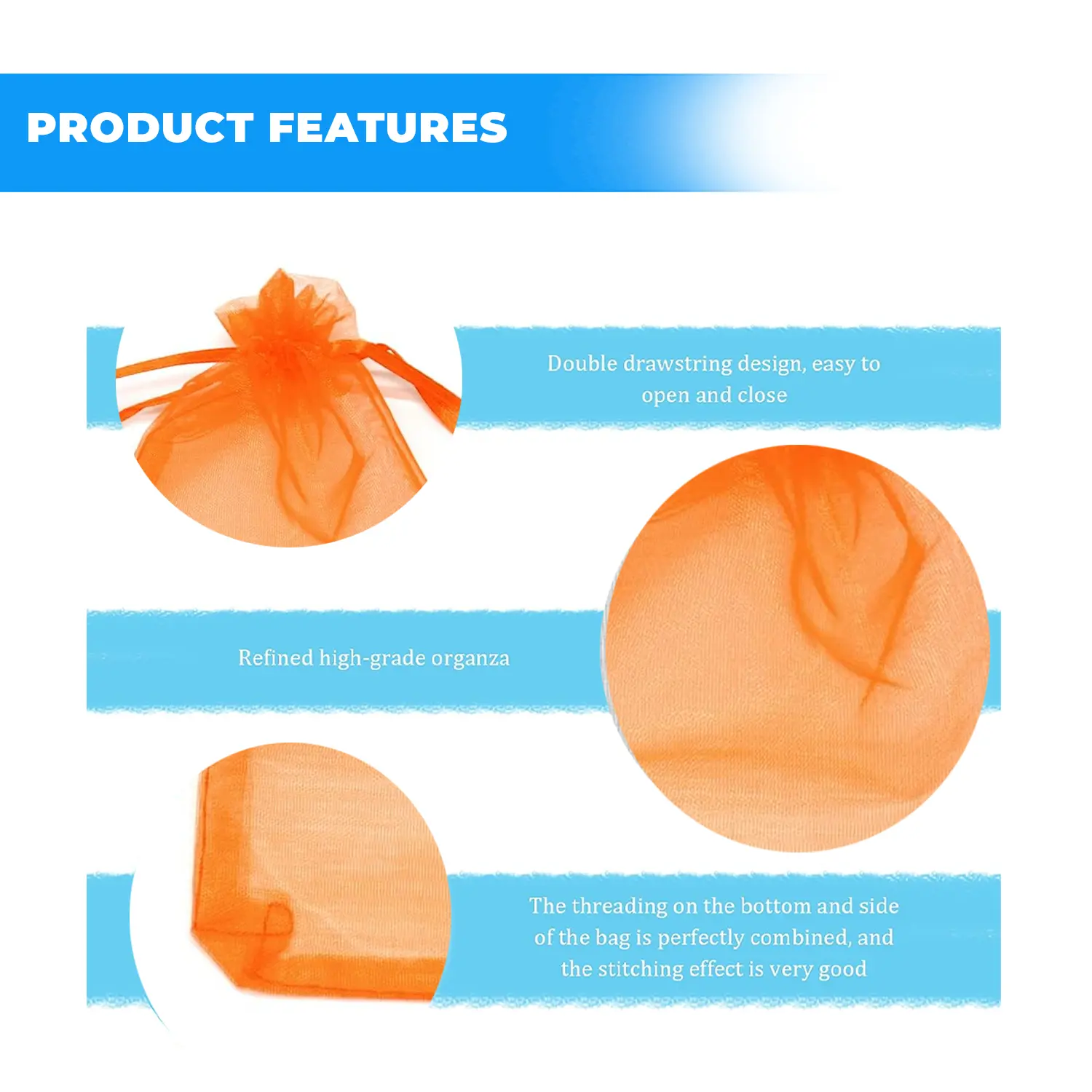 12 X 9 CM ORGANZA BAGS CLOTH ORANGE DRAWSTRING FAVOUR POUCHES PRECUT FREE PACK NETS