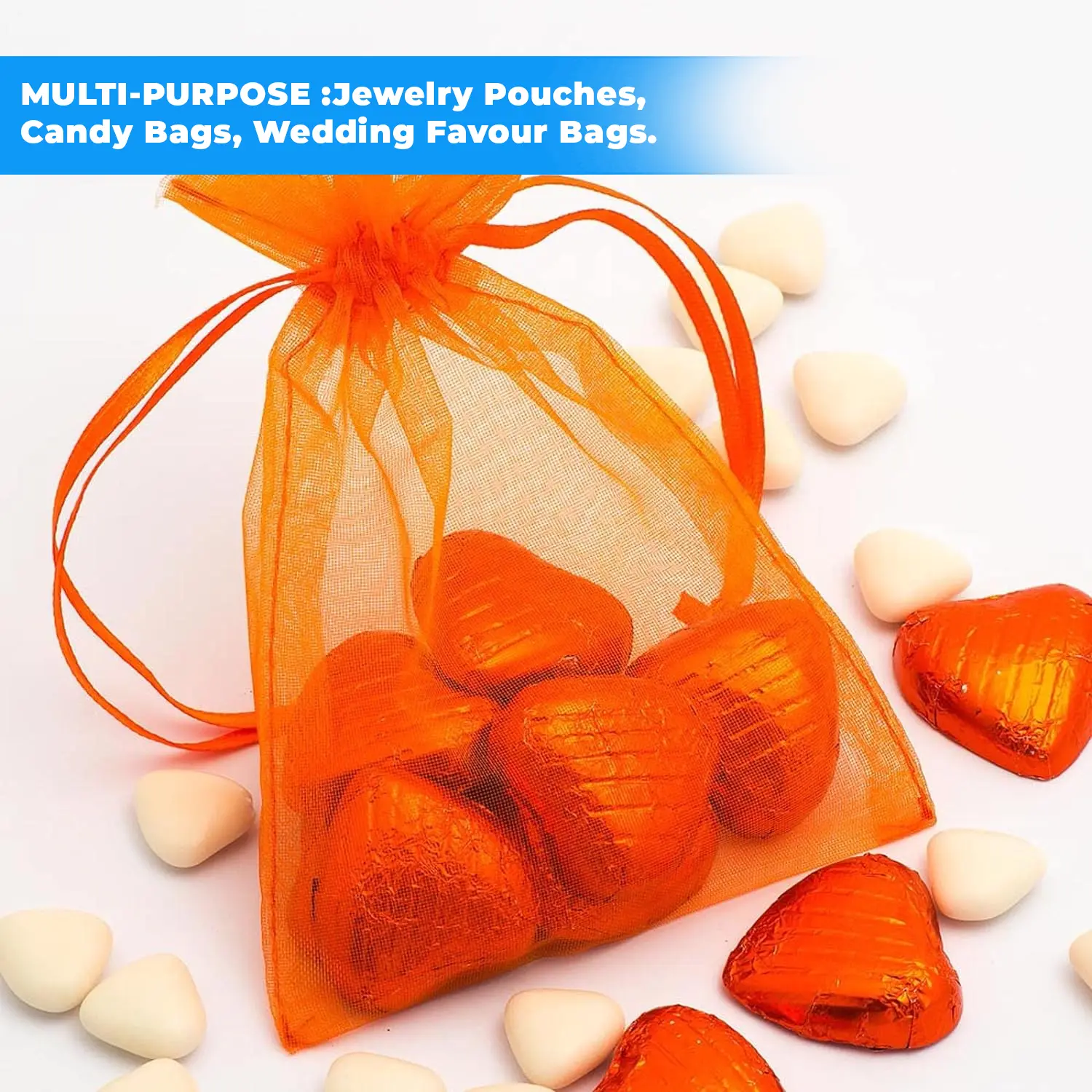 12 X 9 CM ORGANZA BAGS CLOTH ORANGE DRAWSTRING FAVOUR POUCHES PRECUT FREE PACK NETS