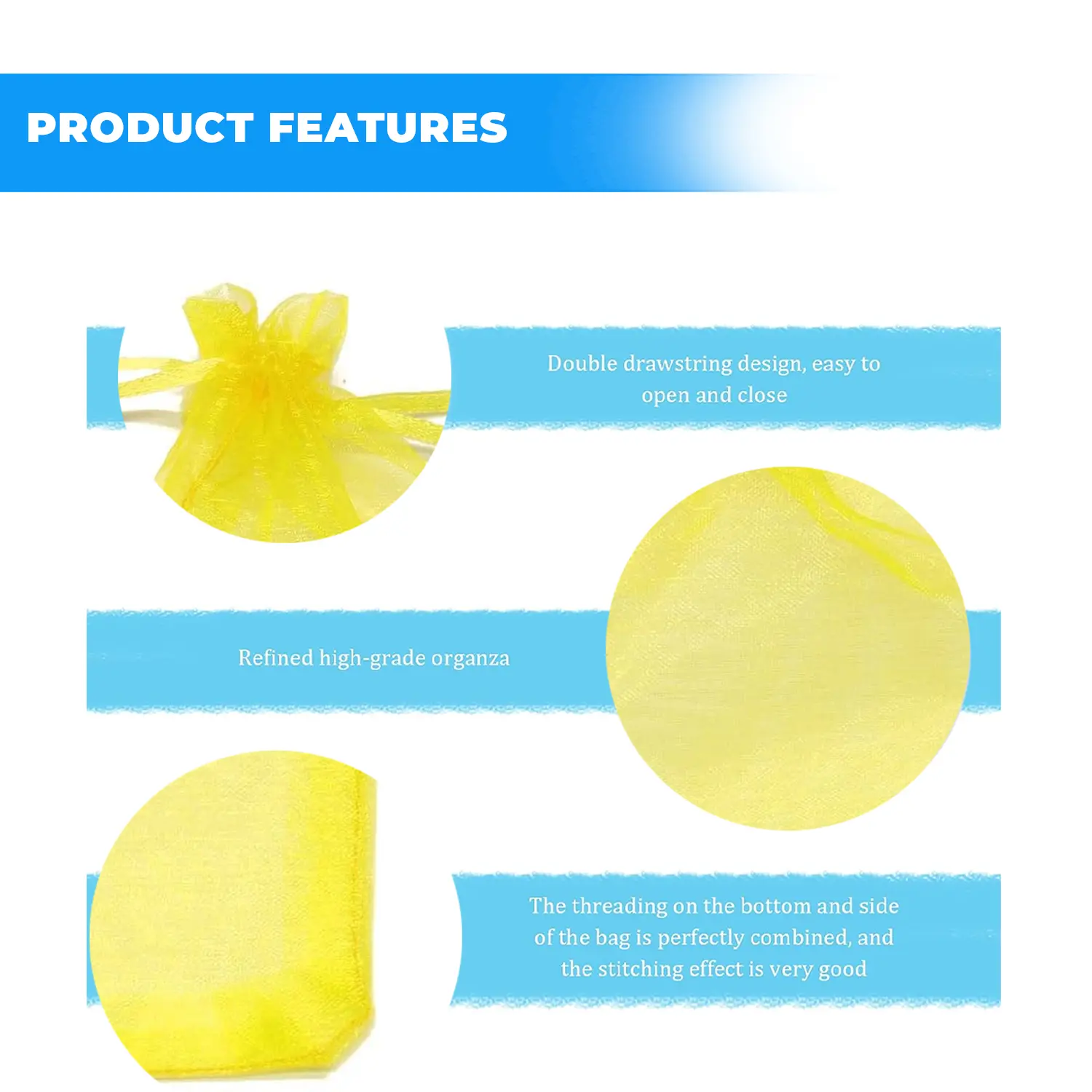 12 X 9 CM ORGANZA BAGS CLOTH YELLOW DRAWINGSTRING FAVOUR POUCH PRECUT FREE PACK NETS