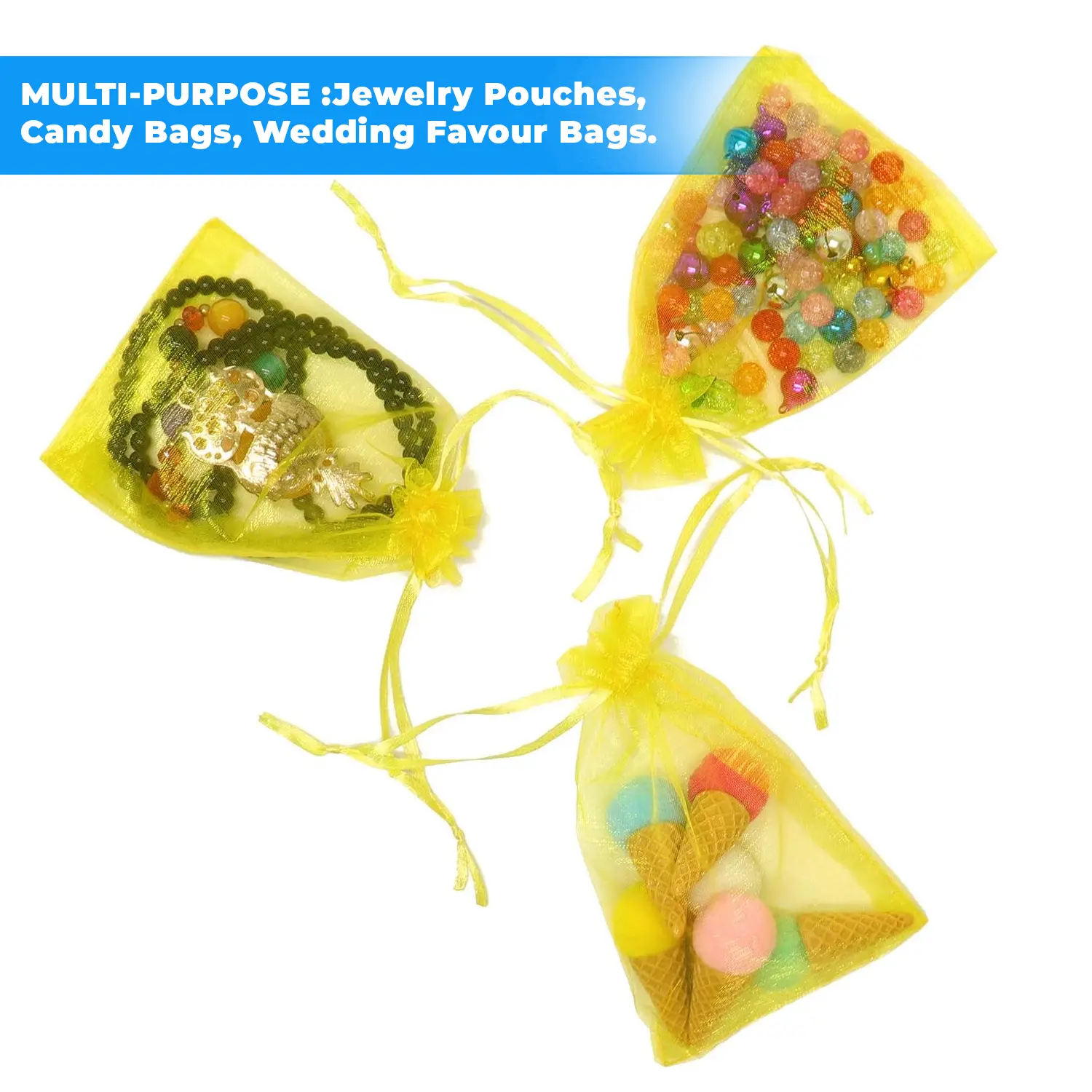 12 X 9 CM ORGANZA BAGS CLOTH YELLOW DRAWINGSTRING FAVOUR POUCH PRECUT FREE PACK NETS