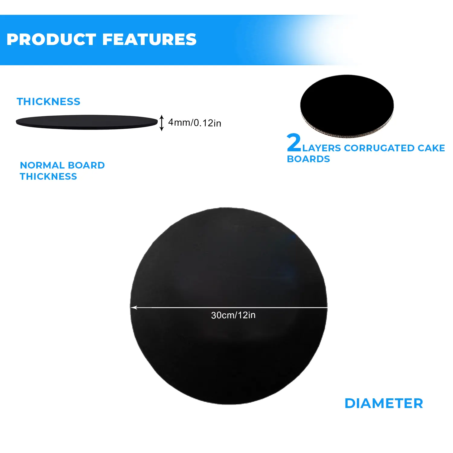 2KG NORMAL 12 INCH ROUND BLACK CAKE BOARD, 2KG REGULAR 12 INCH ROUND BLACK CAKE BOARD, BLACK NORMAL BOARD, GREASE PROOF BOARD, STRONG 1KG ROUND BLACK CAKE BOARD, 10 INCH BLACK ROUND CAKE BOARD – FITS 1KG CAKE