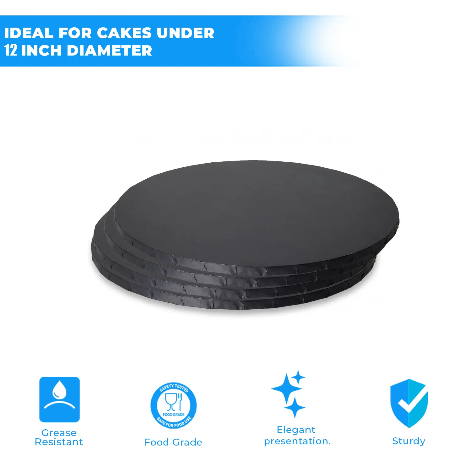 2KG NORMAL 12 INCH ROUND BLACK CAKE BOARD, 2KG REGULAR 12 INCH ROUND BLACK CAKE BOARD, BLACK NORMAL BOARD, GREASE PROOF BOARD, STRONG 1KG ROUND BLACK CAKE BOARD, 10 INCH BLACK ROUND CAKE BOARD – FITS 1KG CAKE