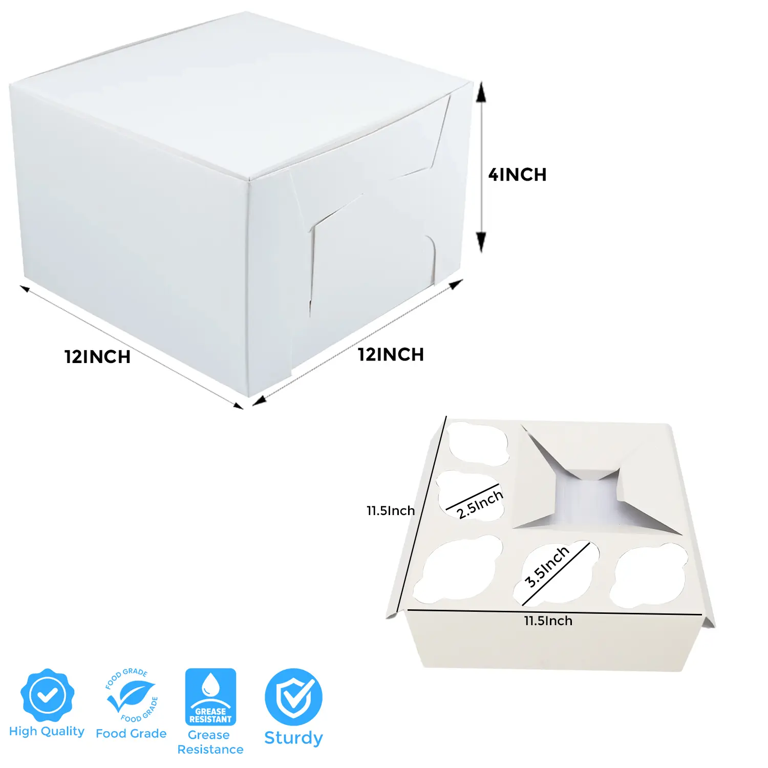SQUARE 2KG 12'' X 12'' X 4'' WHITE Bento Cake Box
