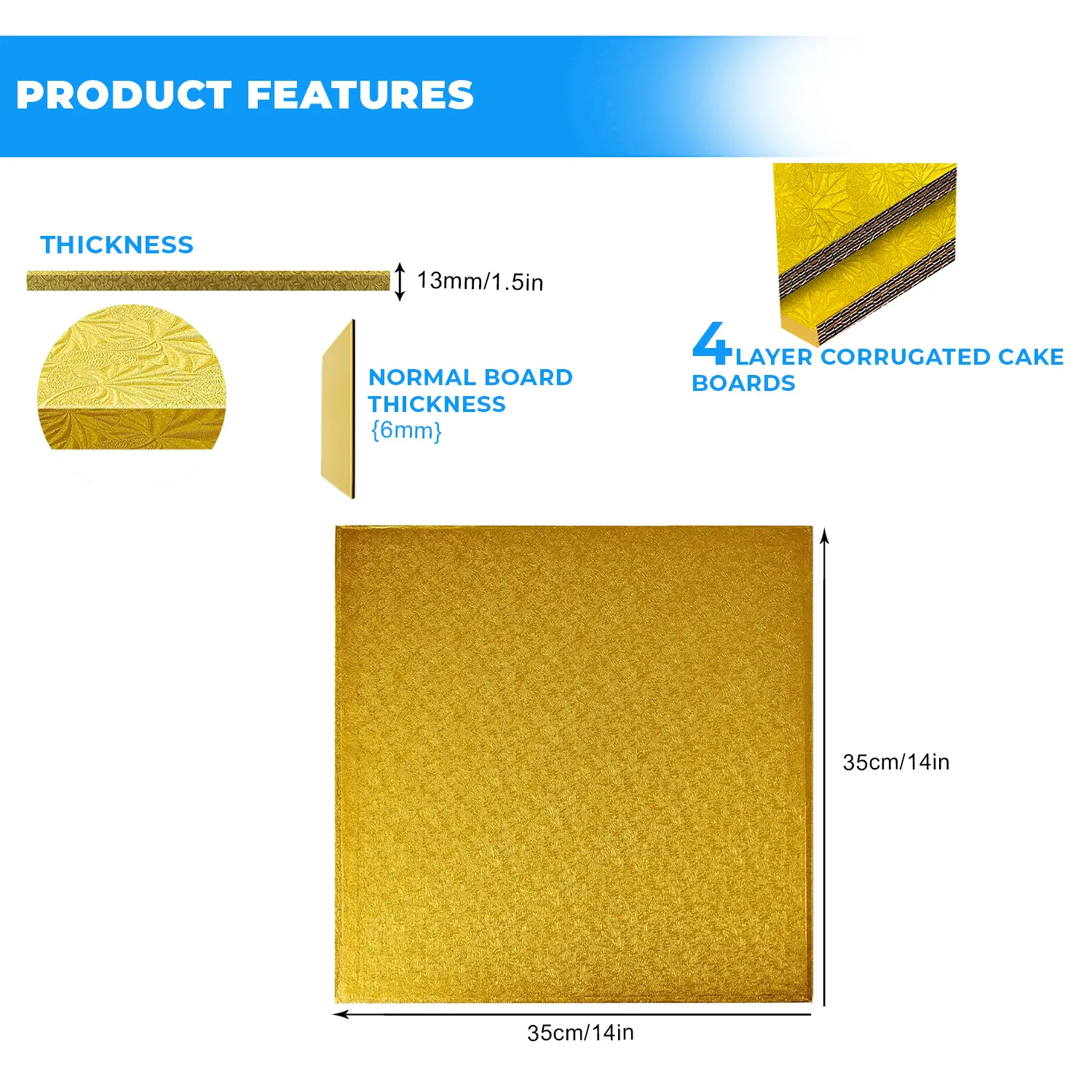 3KG 14 INCH SQUARE GOLD CAKE DRUM, 3 KG SQUARE GOLD CAKE DRUM, DURABLE GOLD SQUARE CAKE BASE, HEAVY DUTY SQUARE GOLD CAKE BOARD, STRONGEST CAKE BOARD FOR WEDDING AND TIERED CAKES. MUST HAVE CAKE BOARDS FOR WEDDING