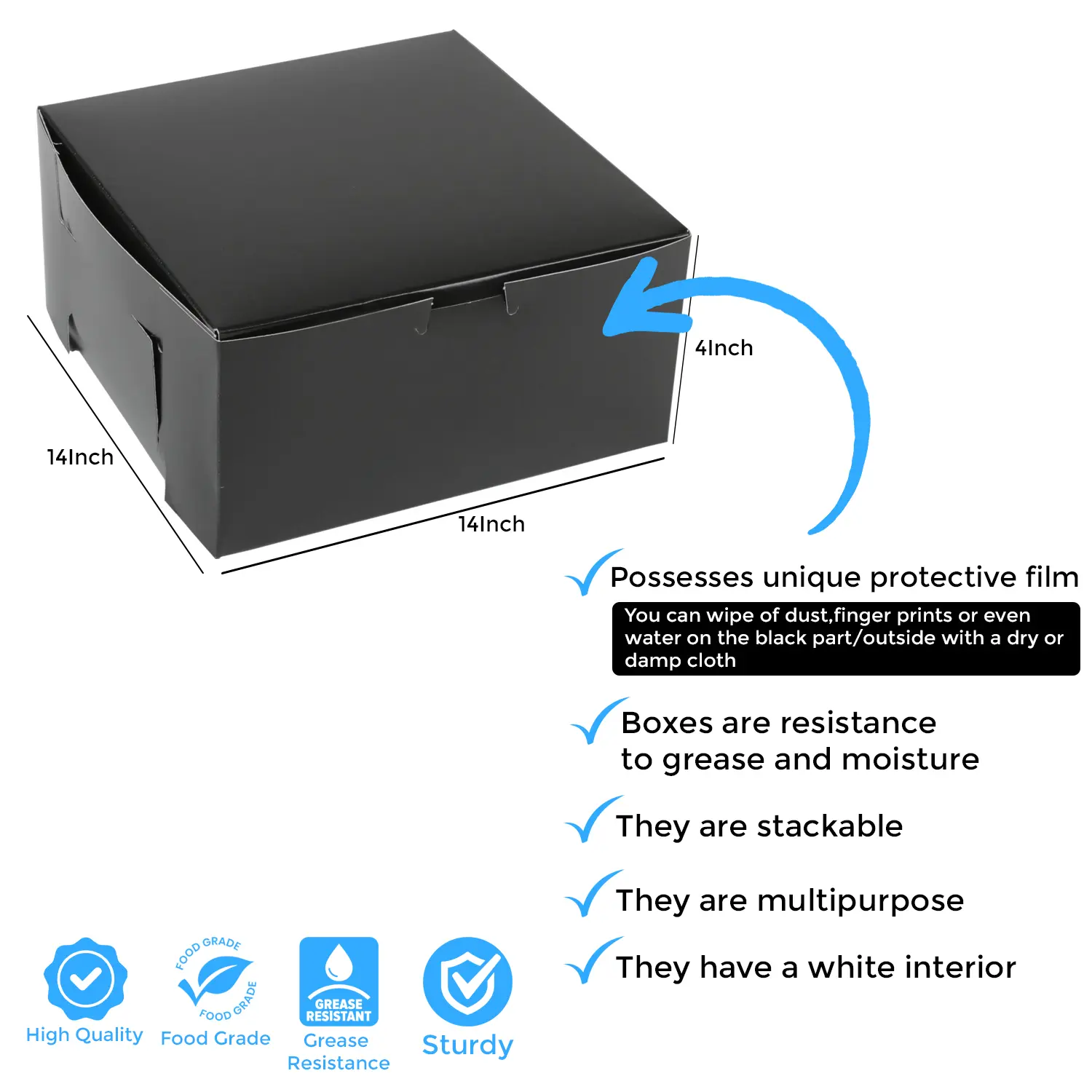 SQUARE BLACK 3KG 14 X 14 X 4 INCH CAKE BOX