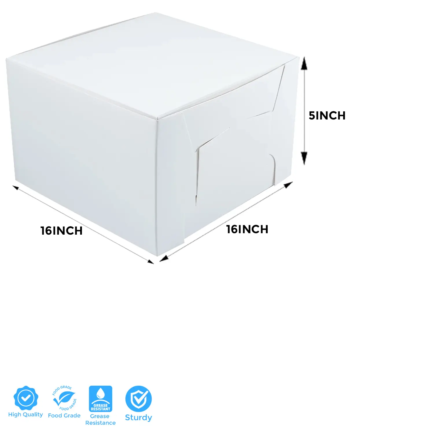 SQUARE WHITE 4KG 16 X 16 X 5-INCES CAKE BOX