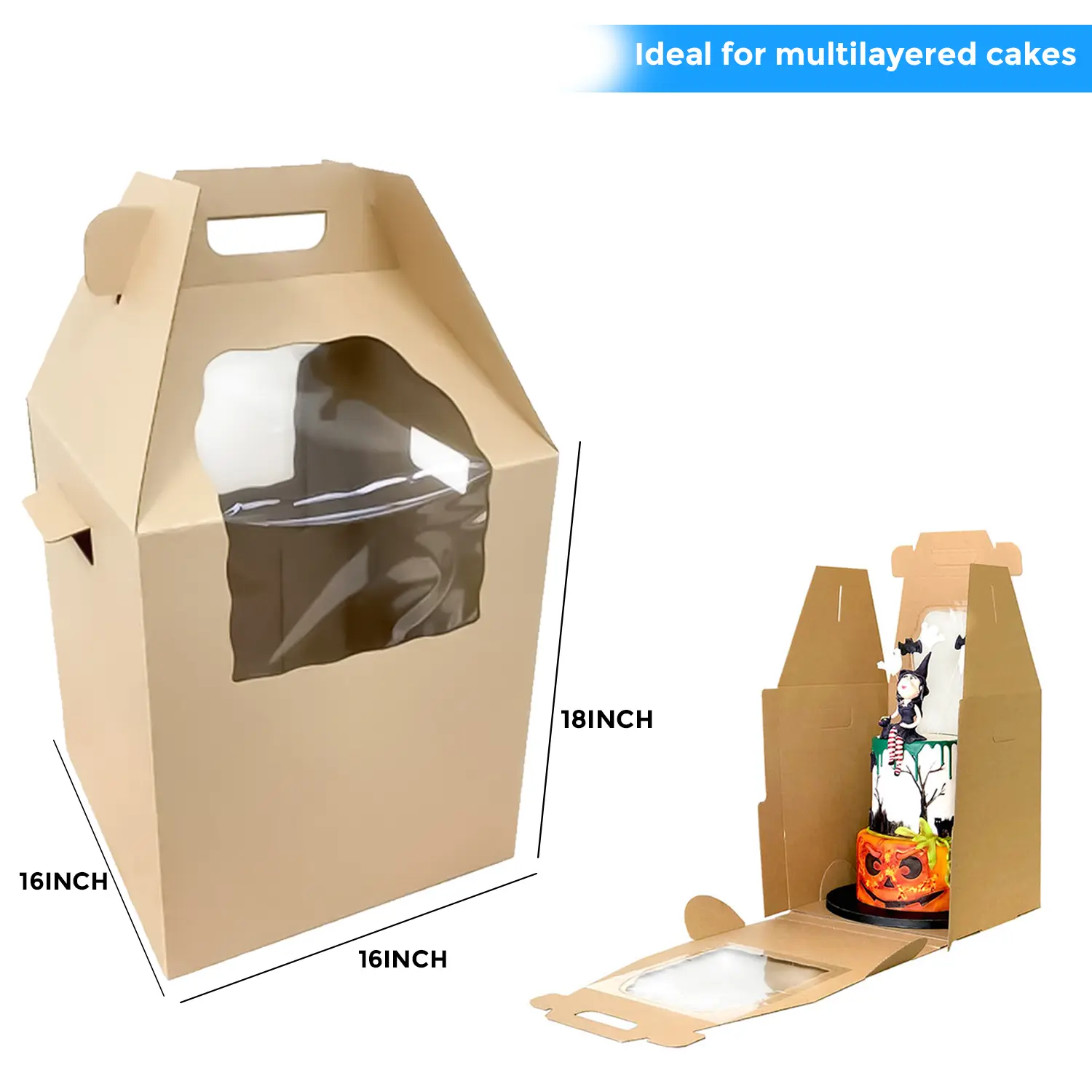 Tall Brown window 4kg 16 x 16 x 18 Inches Cake Box