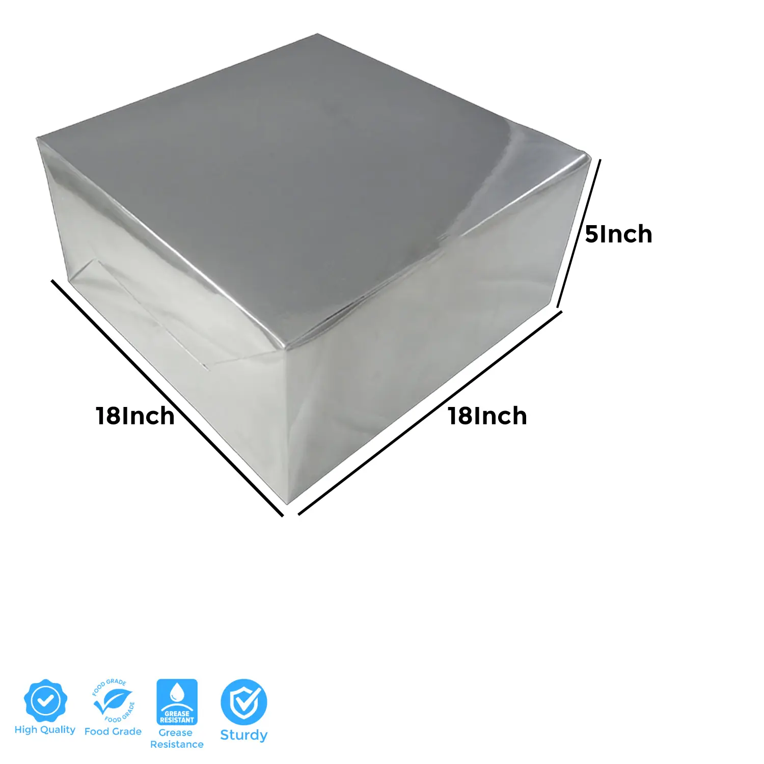 SQUARE SILVER 5KG 18 X 18 X 5 INCHES CAKE BOX