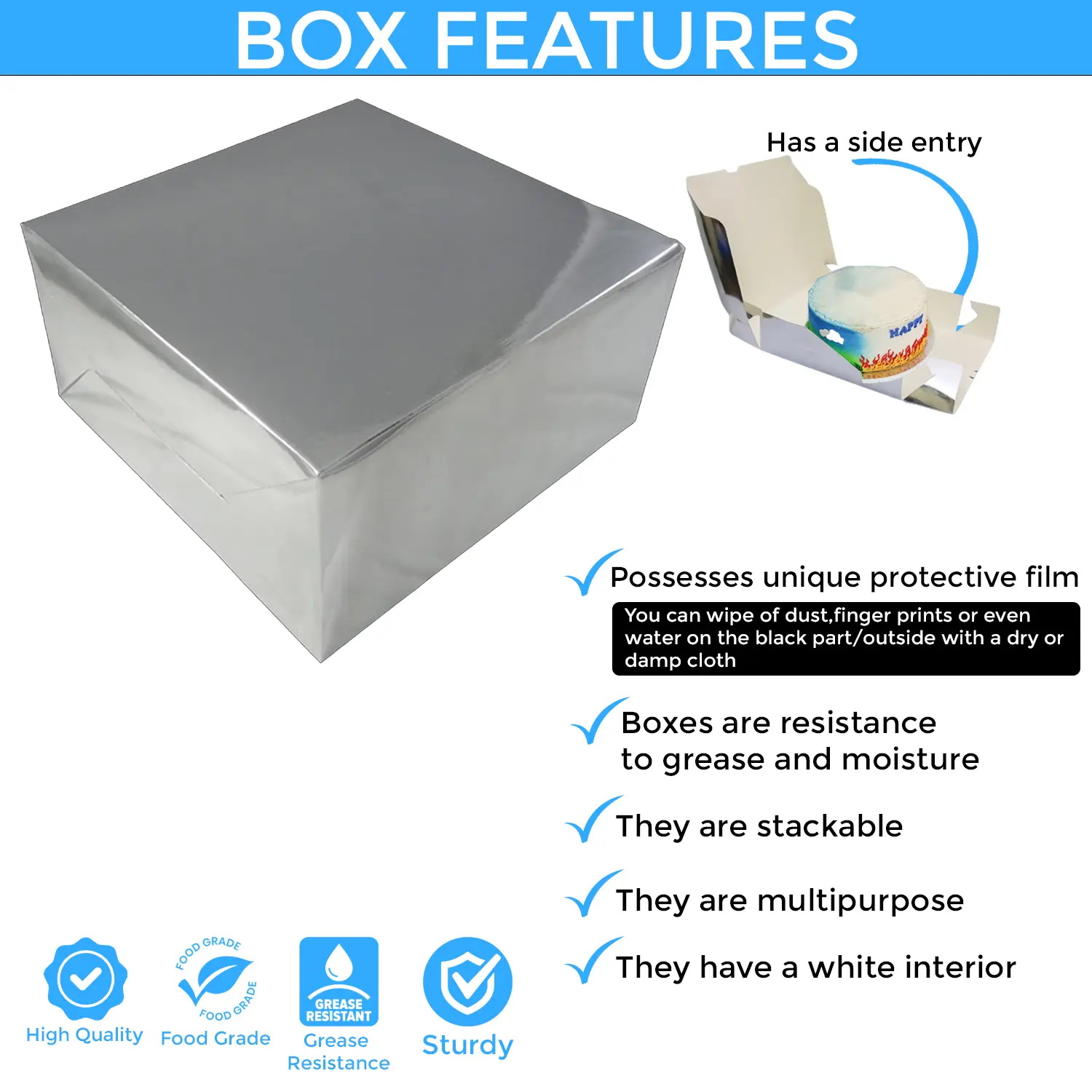 SQUARE SILVER 5KG 18 X 18 X 5 INCHES CAKE BOX