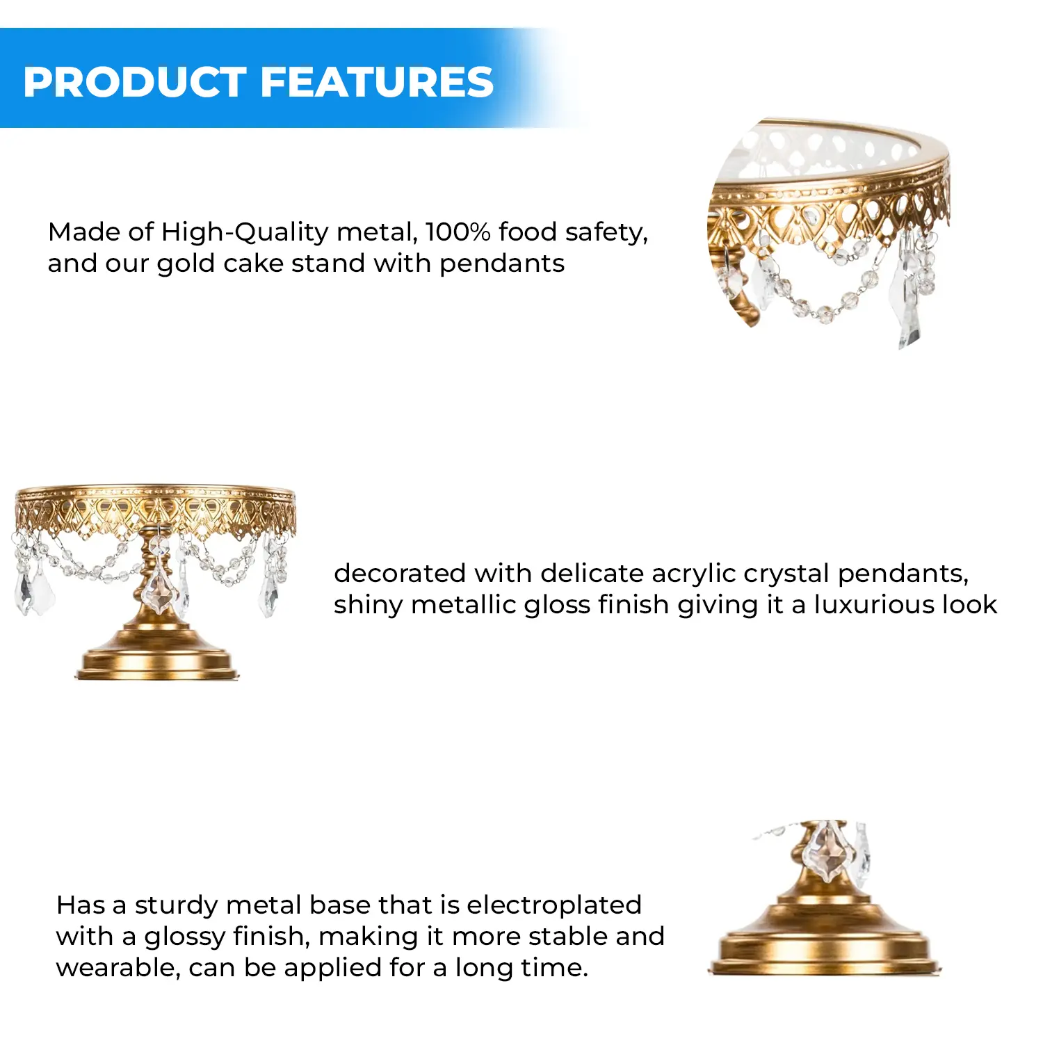 1PC GOLD CLEAR GLASS TOP CAKE STAND DIAMETER 20CM