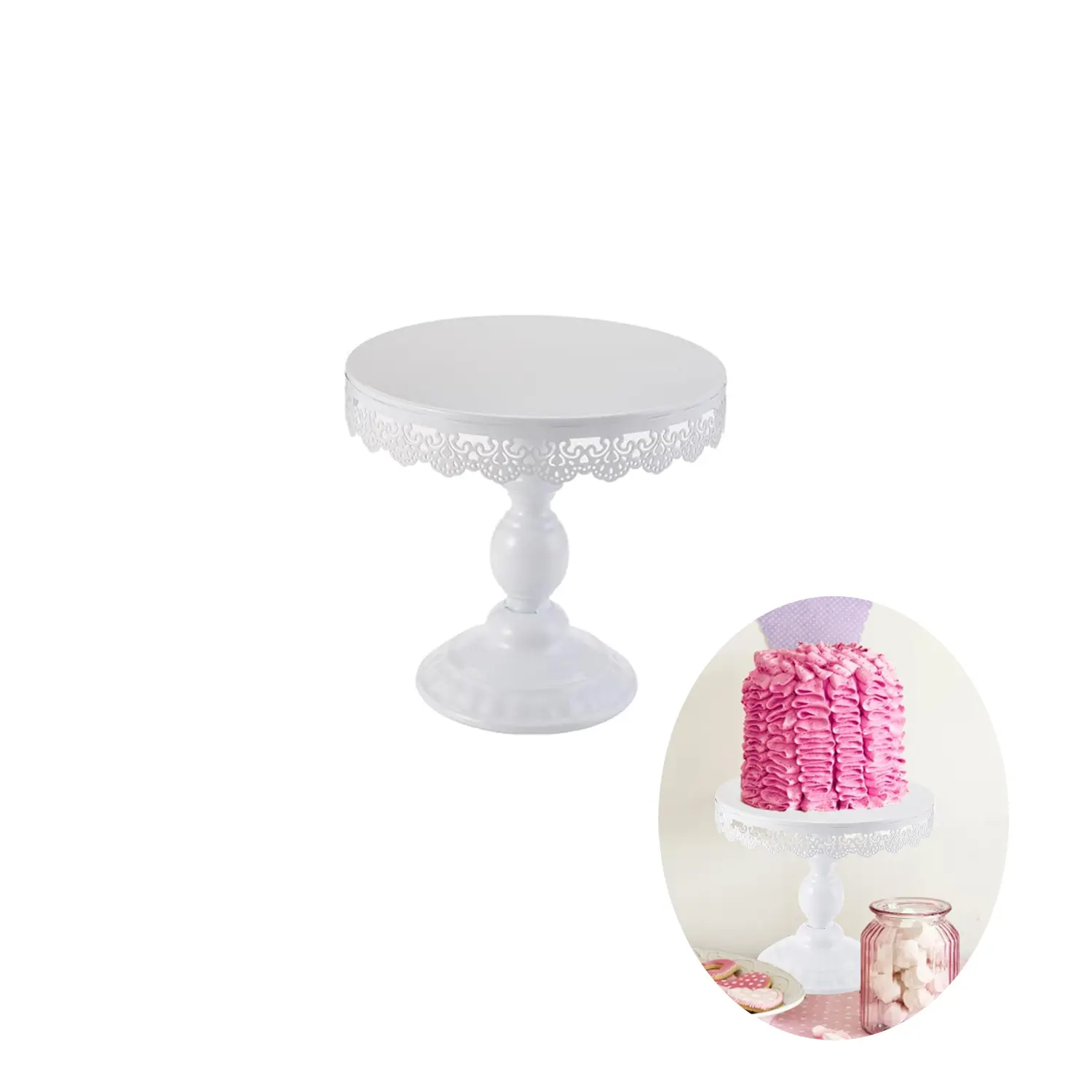 1PC WHITE METALLIC CAKE STAND 1PC H 7CM* D 20CM