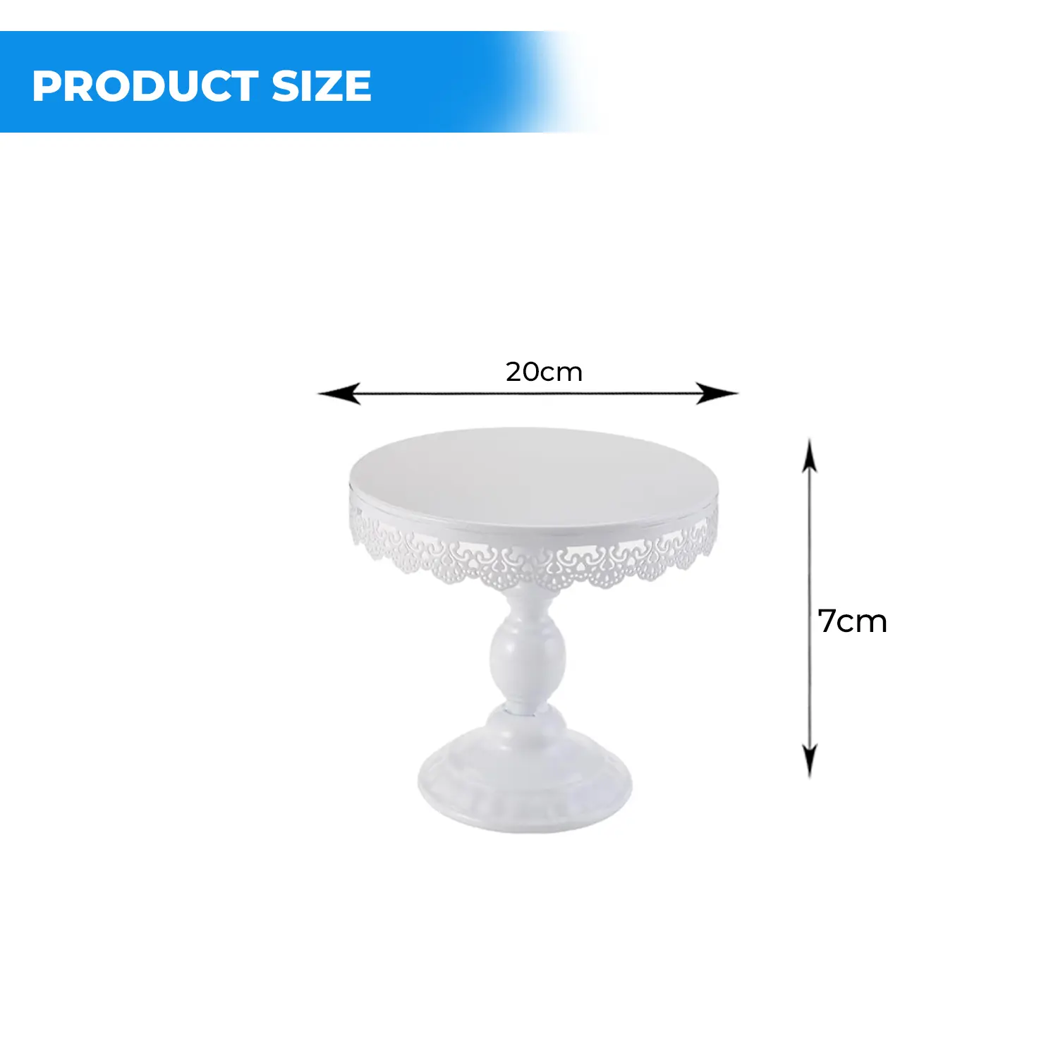 1PC WHITE METALLIC CAKE STAND 1PC H 7CM* D 20CM