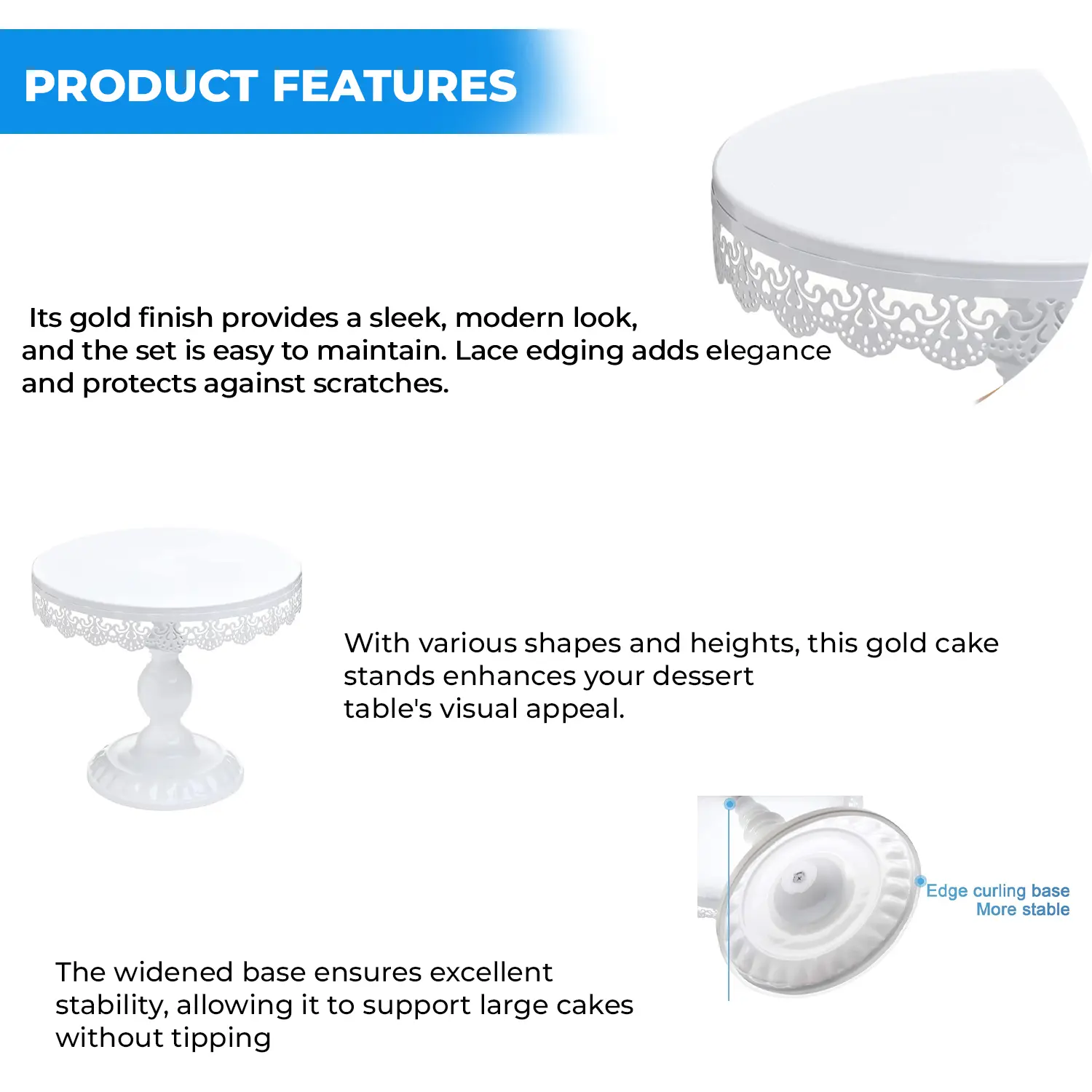 1PC WHITE METALLIC CAKE STAND 1PC H 7CM* D 25CM