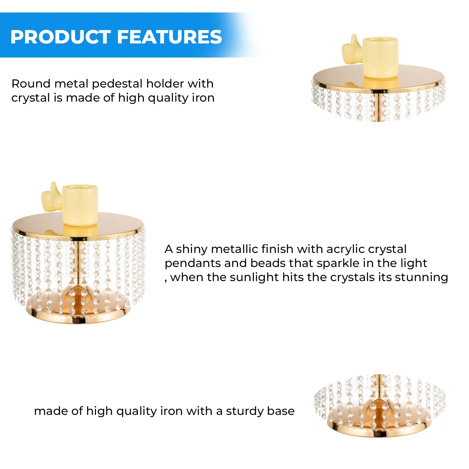 20CM GOLD CRYSTAL CHANDELIER CAKE STAND