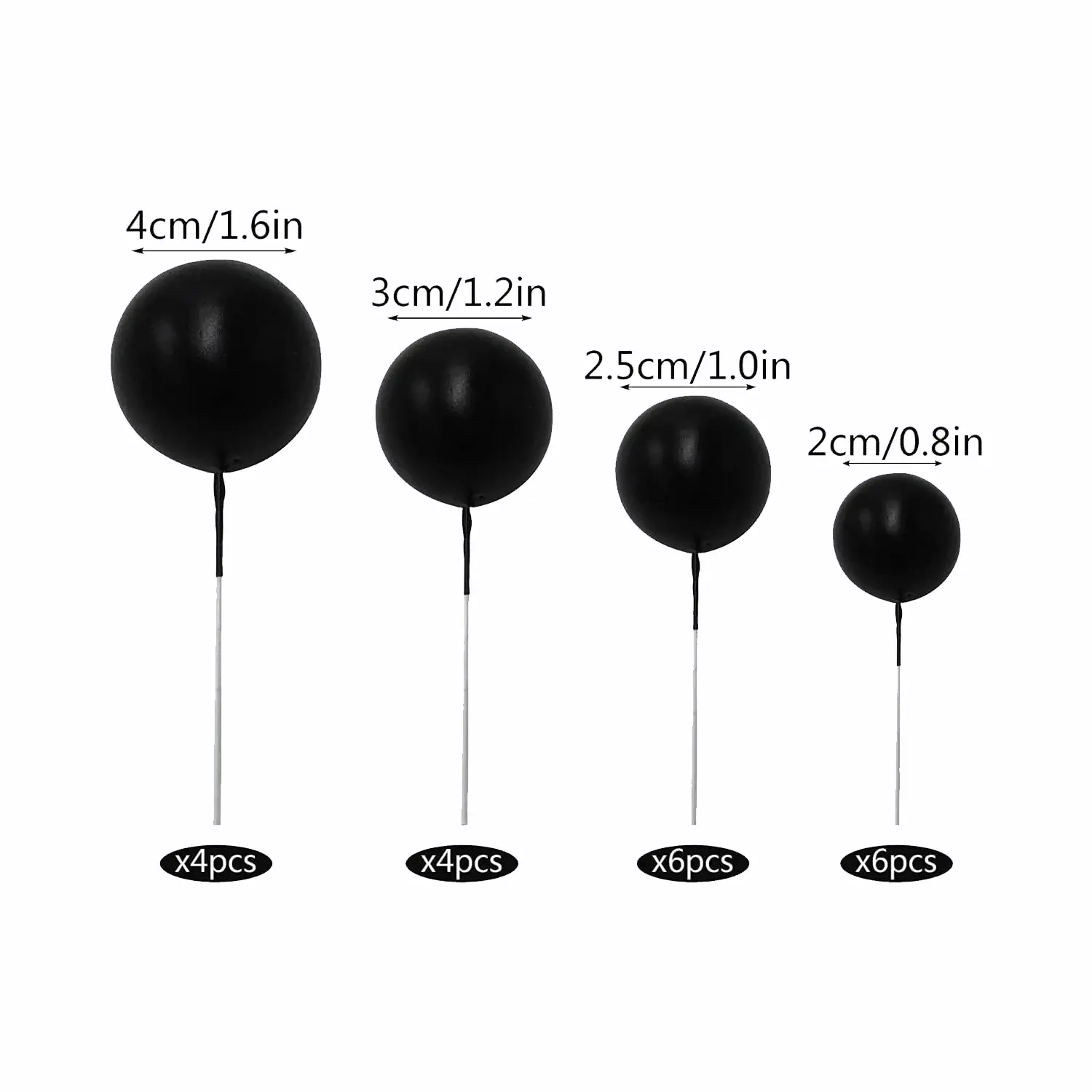 10PCS BLACK SPHERE CAKE TOPPER