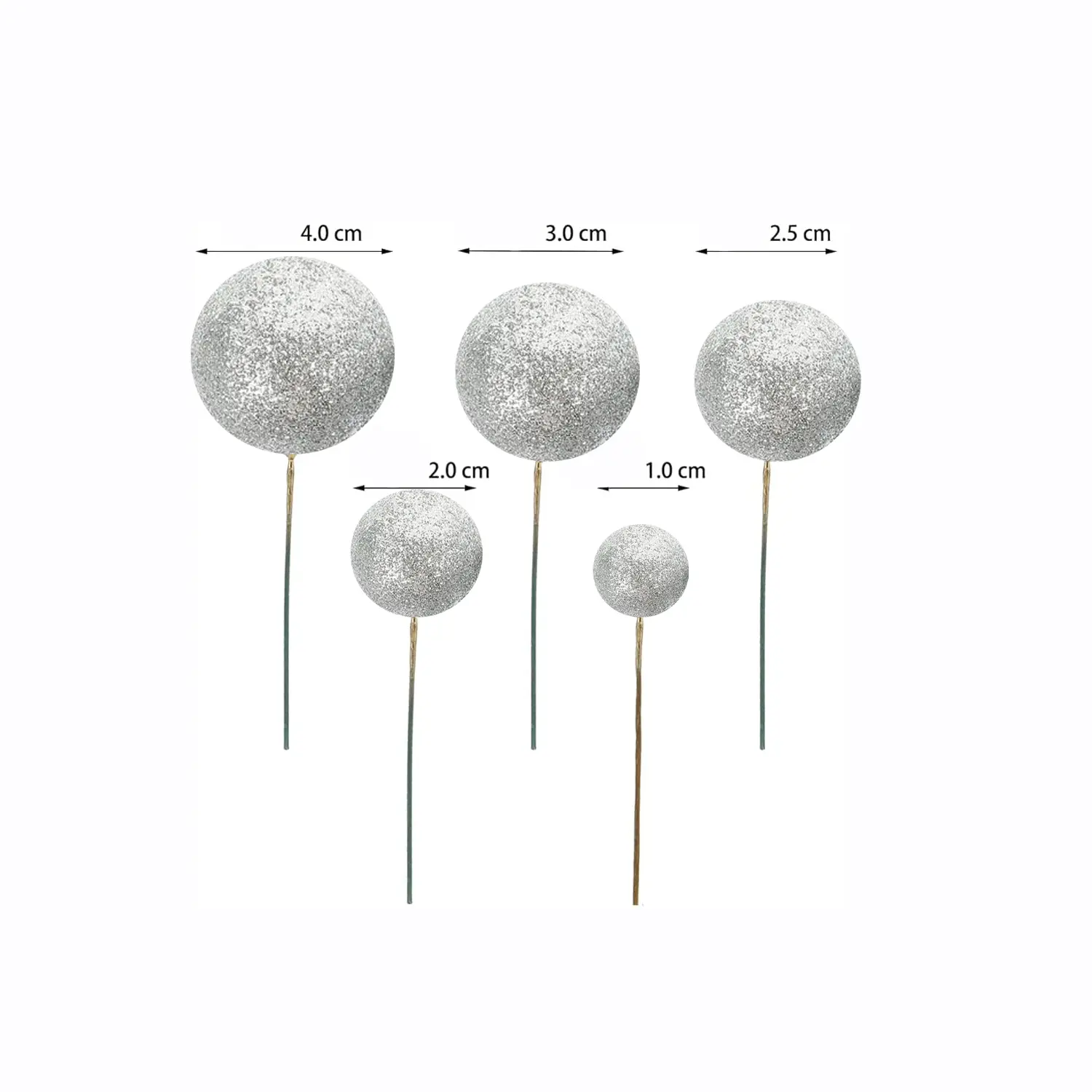 20PCS GLITTER SILVER SPHERE CAKE TOPPER