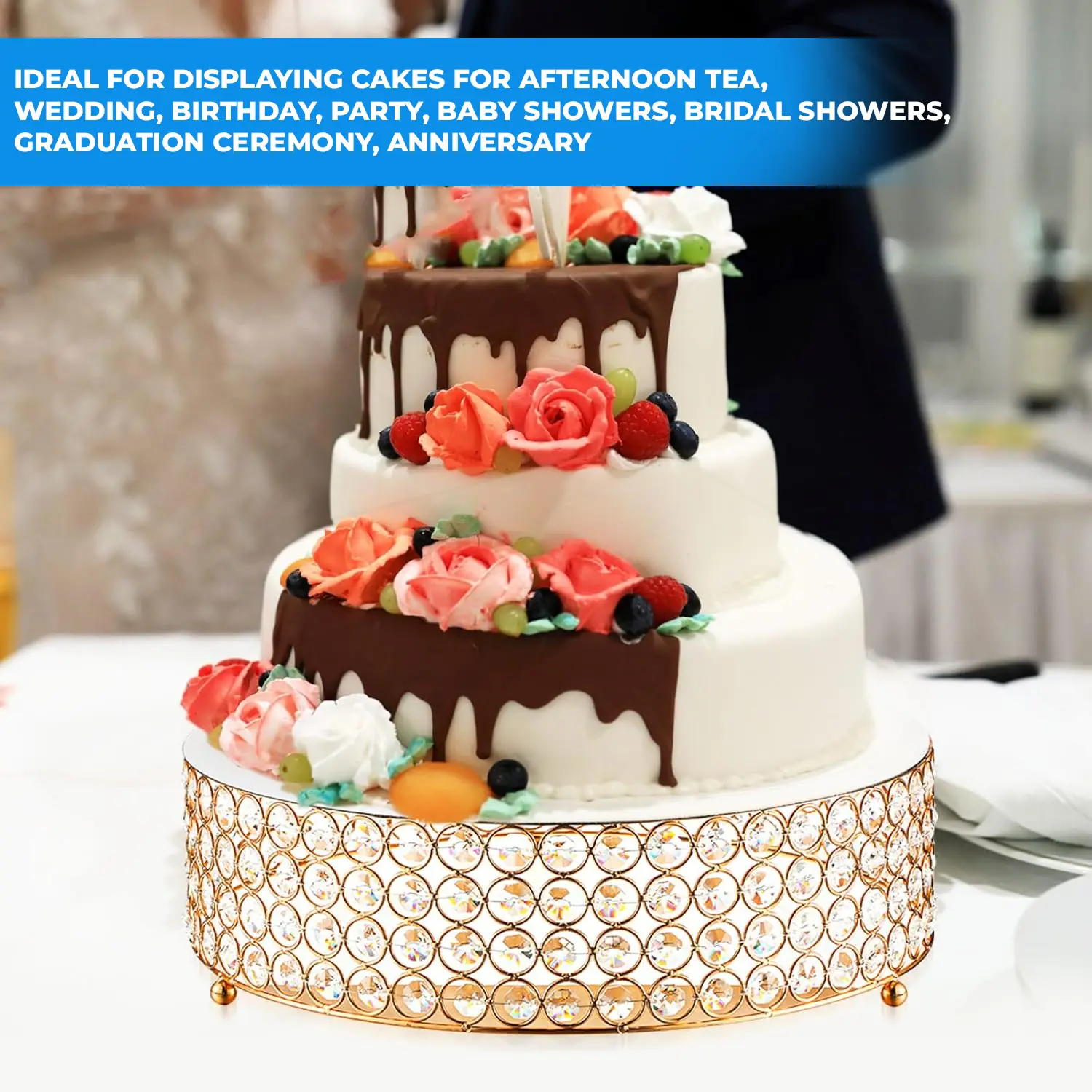 35CM GOLD 4 LINKS MIRROR CRYSTAL CAKE STAND