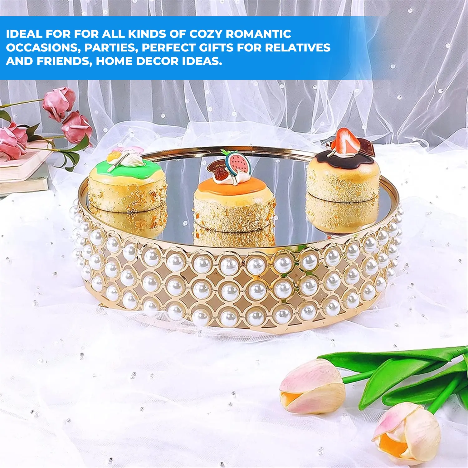 35CM GOLD ROUND PEARLS CAKE STAND