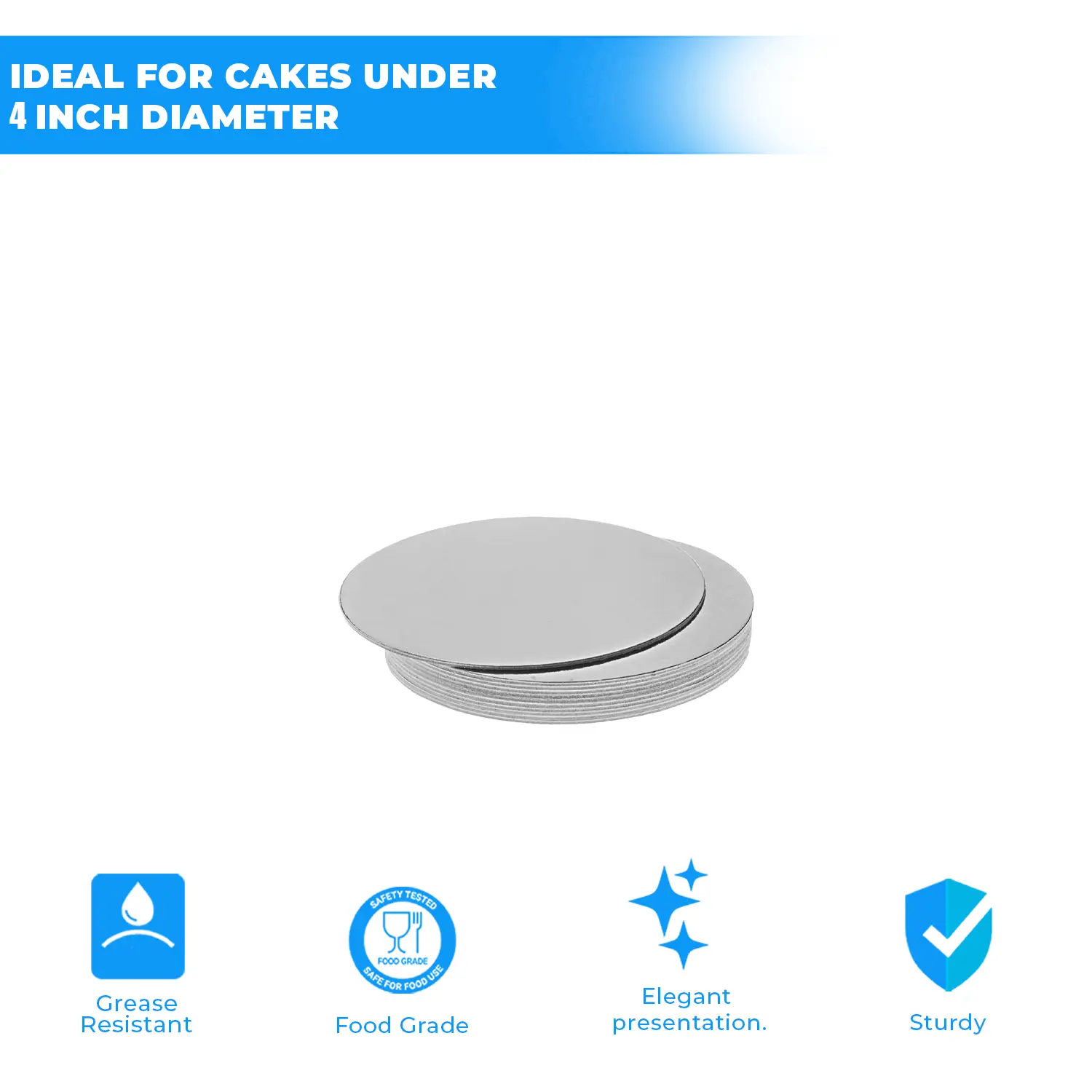 4'' ROUND SMOOTH SILVER CAKE BOARD