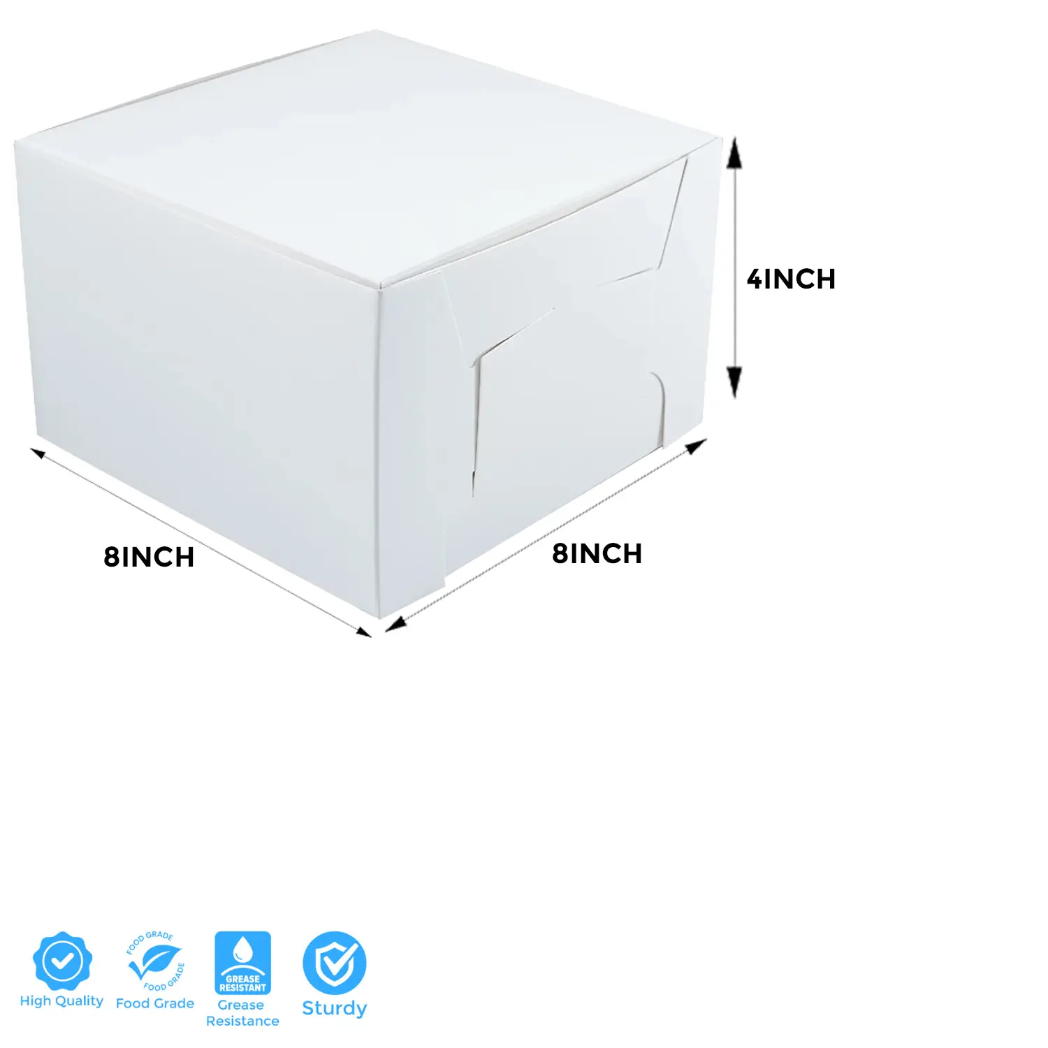 SQUARE 1/2KG 8'' X 8'' X 4'' WHITE CAKE BOX