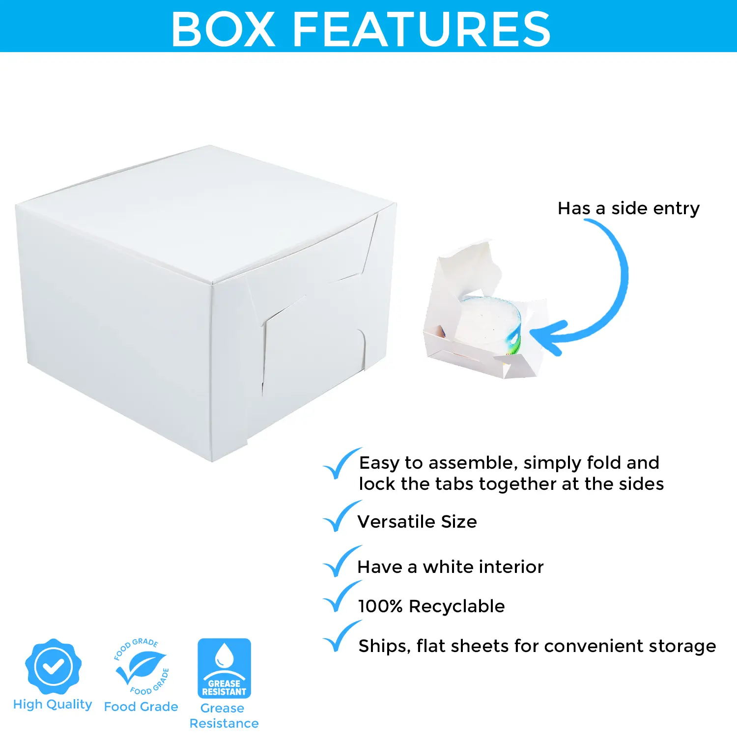 SQUARE 3/4KG 9'' X 9'' X 4'' WHITE CAKE BOX