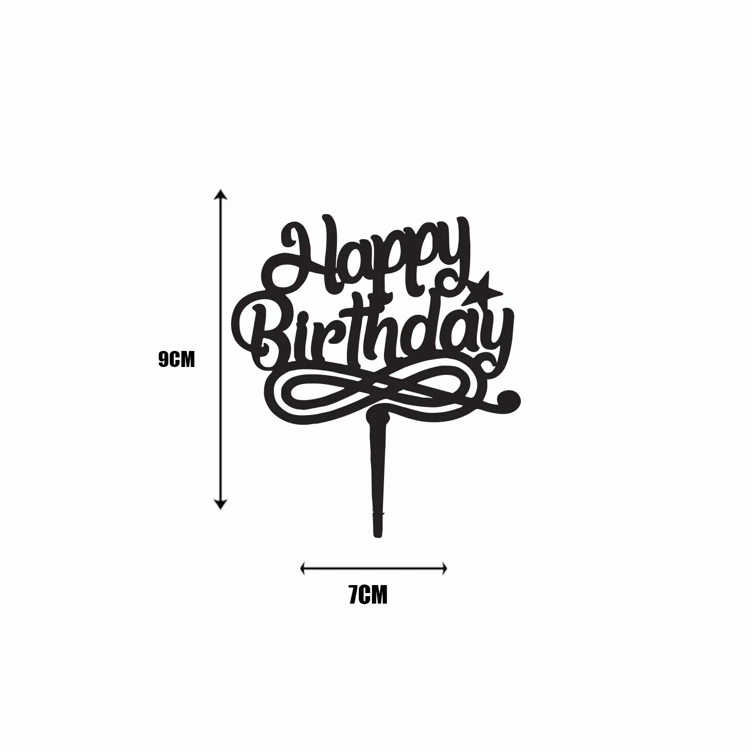 BLACK ACRYLIC CUPCAKE HAPPY BIRTHDAY TOPPER 9CM X 7CM BIRHTDAY SIGN