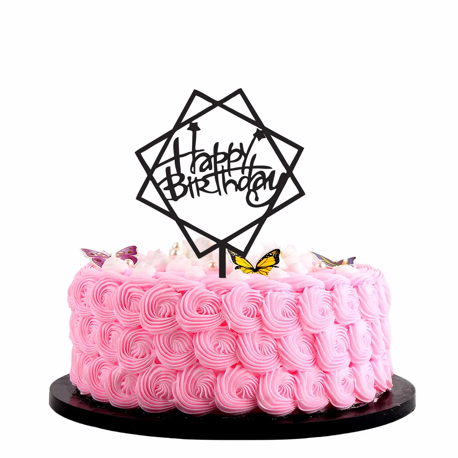 BLACK ACRYLIC HAPPY BIRTHDAY TOPPER DOUBLE SQUARE BIRTHDAY SIGN