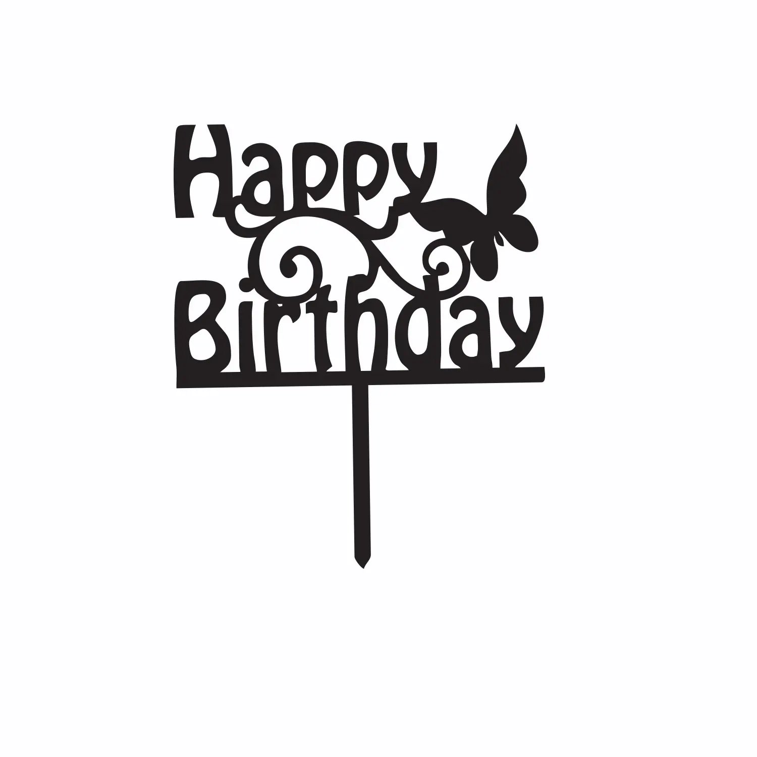 BLACK ACRYLIC HAPPY BIRTHDAY TOPPER WITH BUTTERFLY BIRTHDAY SIGN