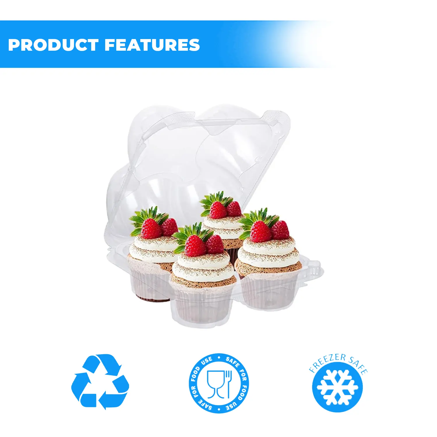 CLEAR 4 CUP 110MM PLASTIC CUPCAKE CONTAINER WITH DOME STACKABLE DISPOSABLE CUPCAKE TRAYS