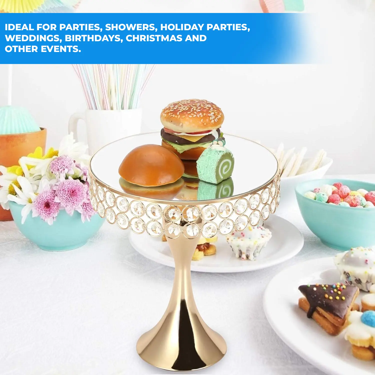 GOLD CRYSTAL CAKE STAND 1PC H 20CM* D 20CM