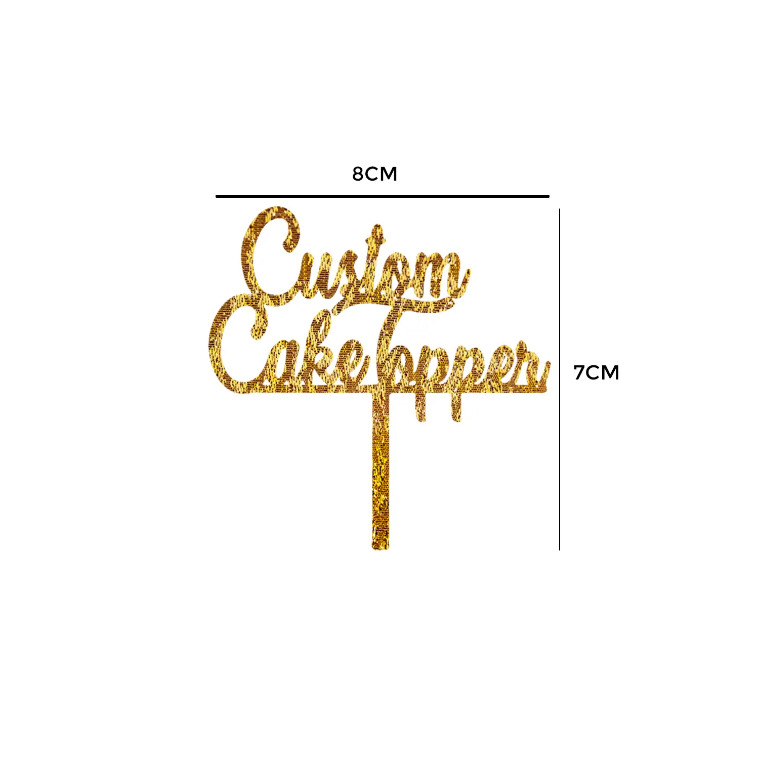 READYMADE GOLD GLITTER ACRYLIC TOPPER 8CM X 7CM