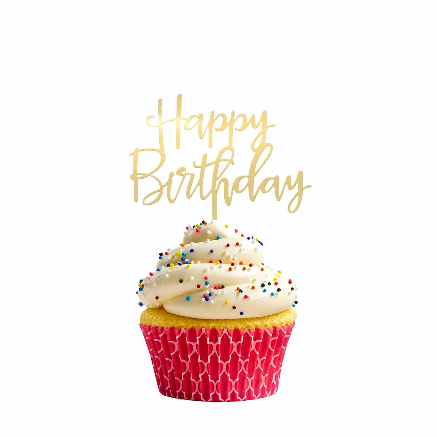 GOLD MIRROR ACRYLIC CUPCAKE HAPPY BIRTHDAY TOPPER 9CM X 7CM BIRTHDAY SIGN