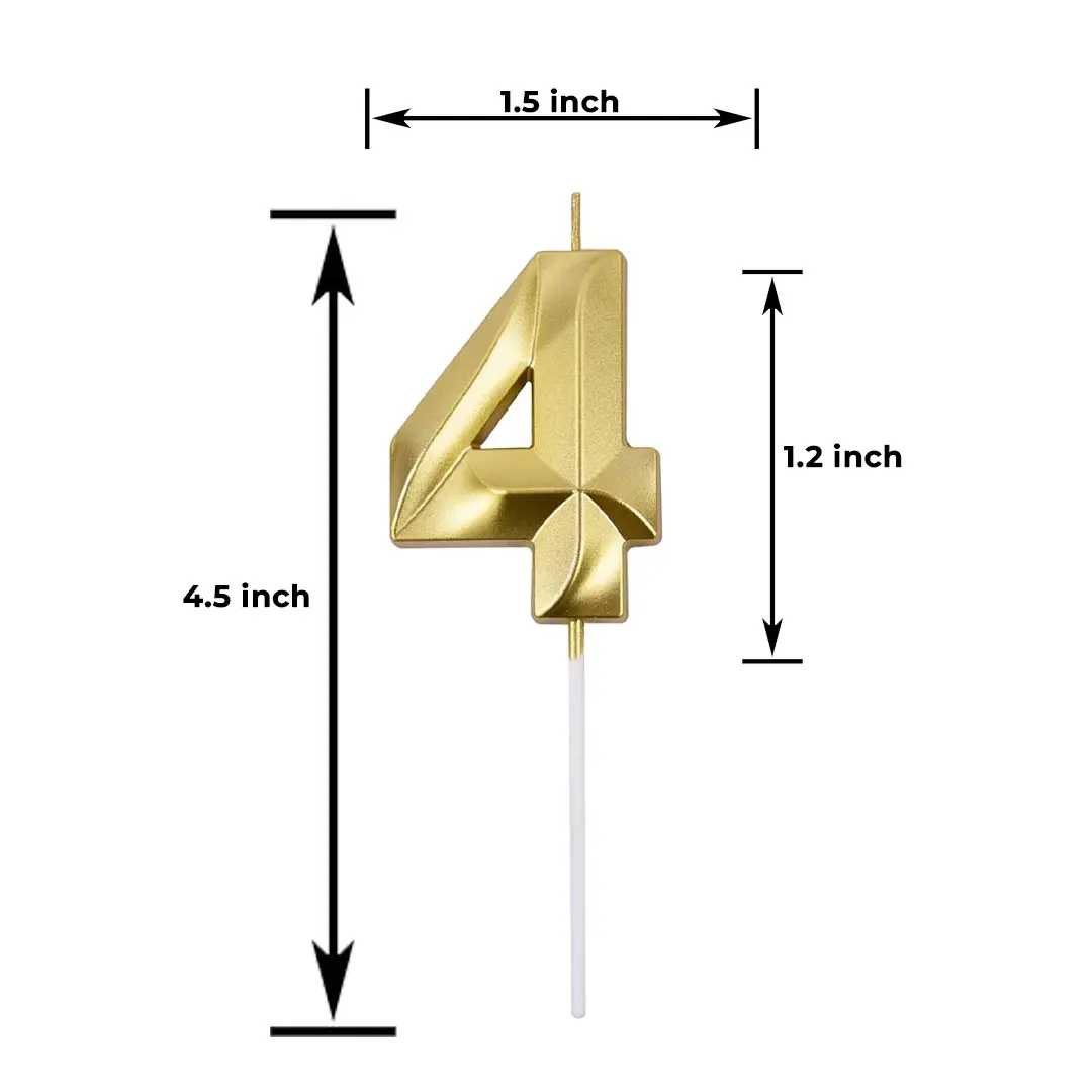 GOLD NUMBER CANDLE 4, BIRTHDAY CANDLES, GOLD CANDLES, CAKE NUMBER CANDLES ,PARTY CELEBRATION