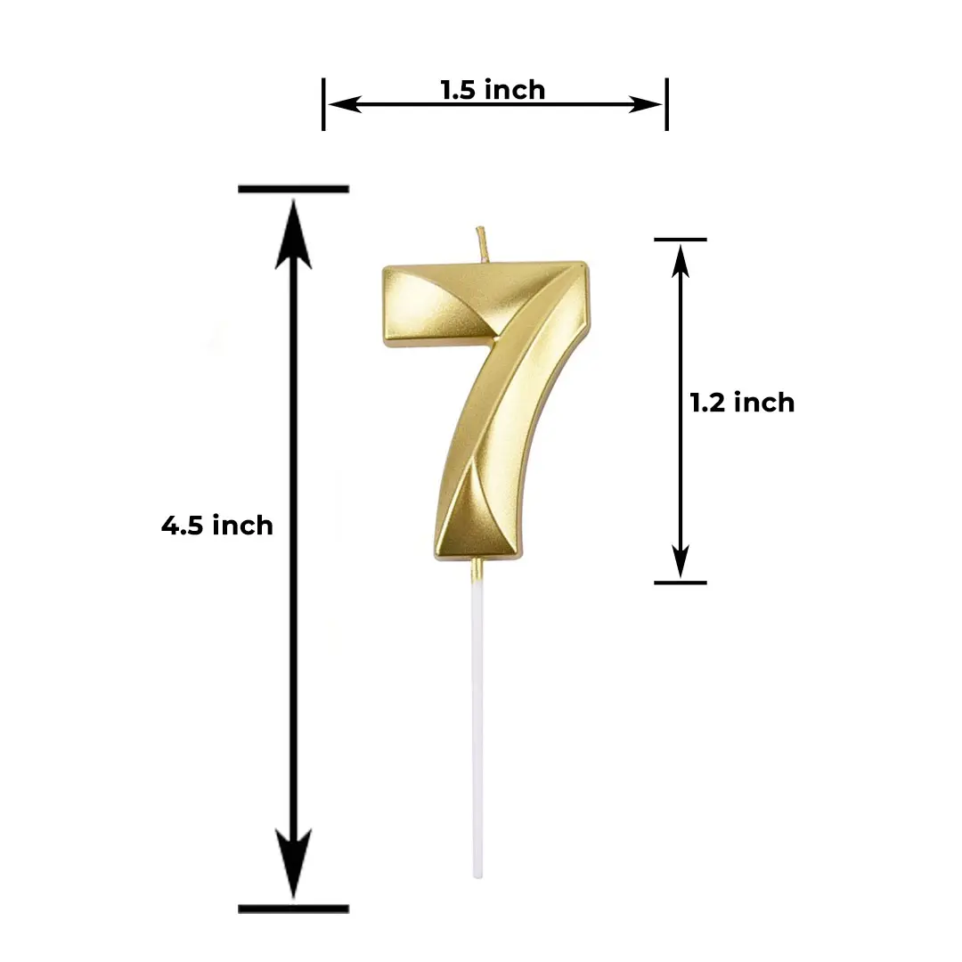 GOLD NUMBER CANDLE 7, BIRTHDAY CANDLES, GOLD CANDLES, CAKE NUMBER CANDLES ,PARTY CELEBRATION