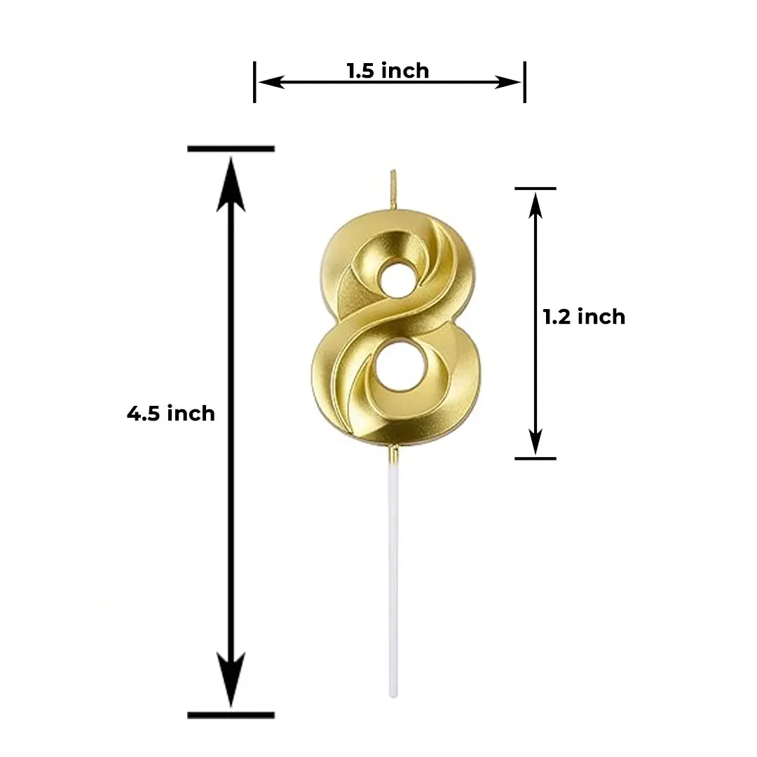 GOLD NUMBER CANDLE 8, BIRTHDAY CANDLES, GOLD CANDLES, CAKE NUMBER CANDLES ,PARTY CELEBRATION