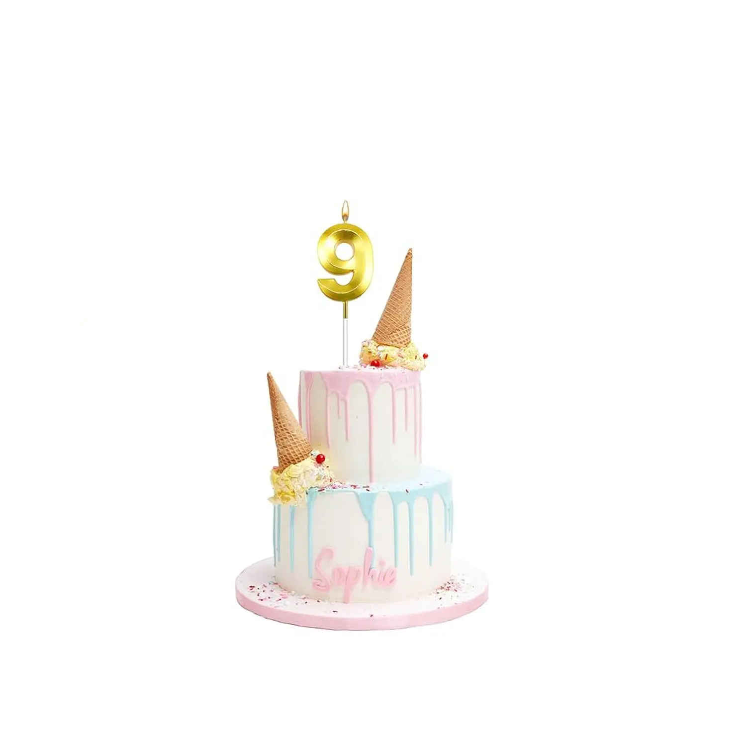 GOLD NUMBER CANDLE 9, BIRTHDAY CANDLES, GOLD CANDLES, CAKE NUMBER CANDLES ,PARTY CELEBRATION