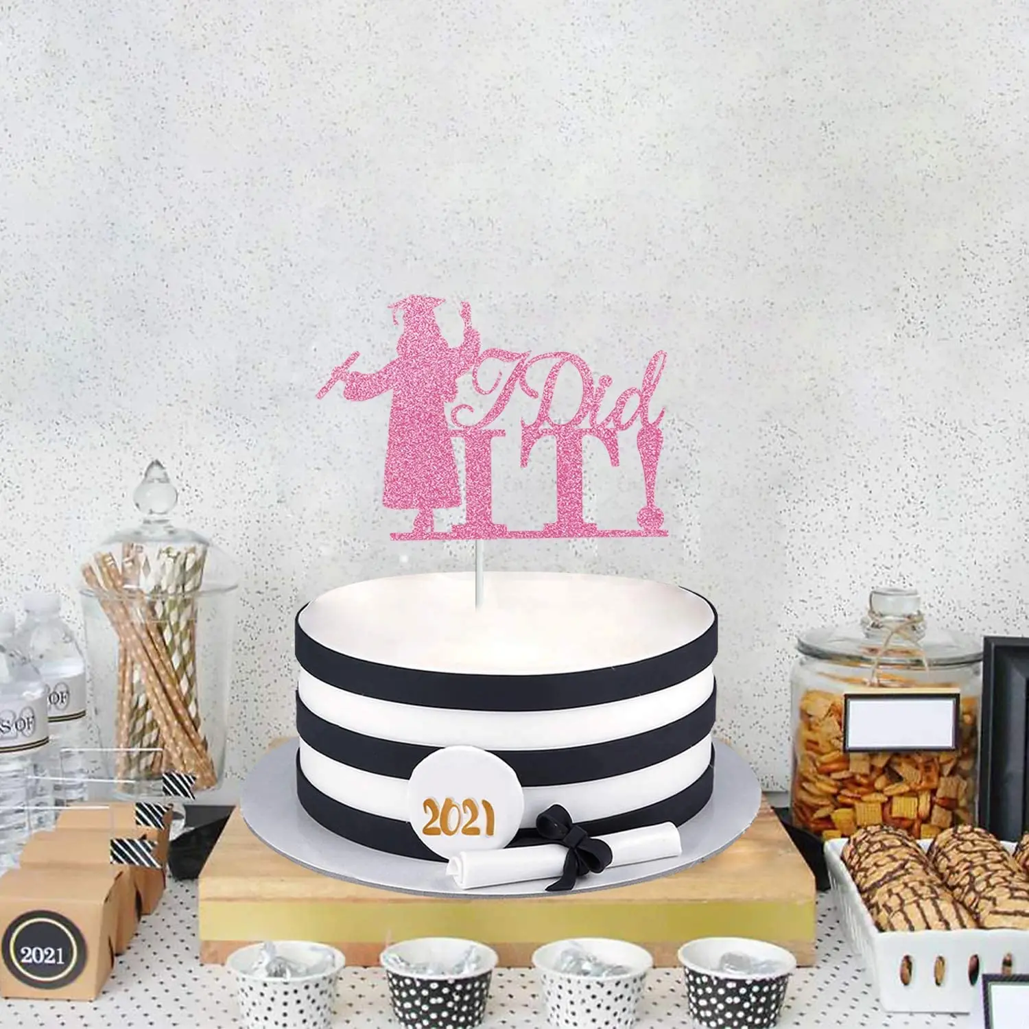GRADUATION GLITER PINK PAPER TOPPER