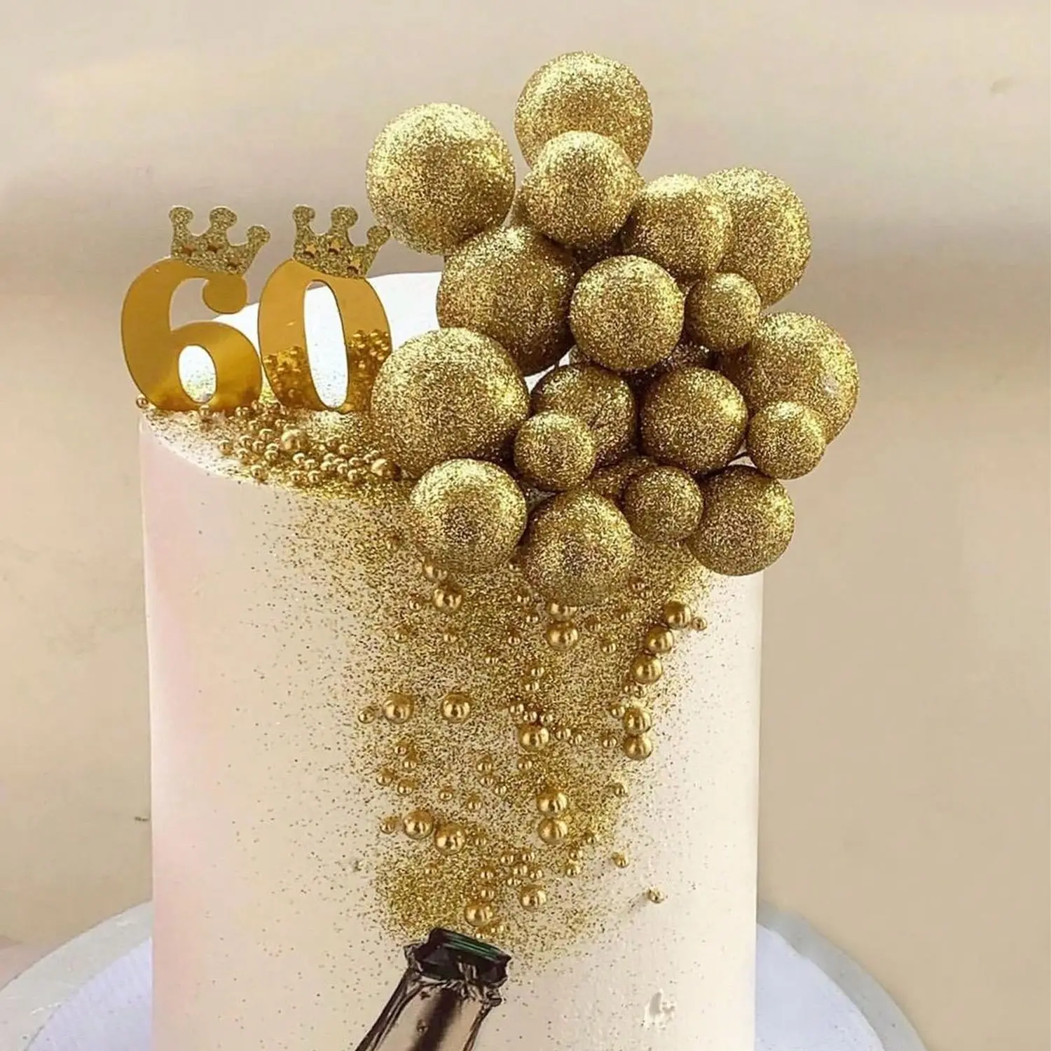 10PC GLITTER GOLD SPHERE CAKE TOPPER