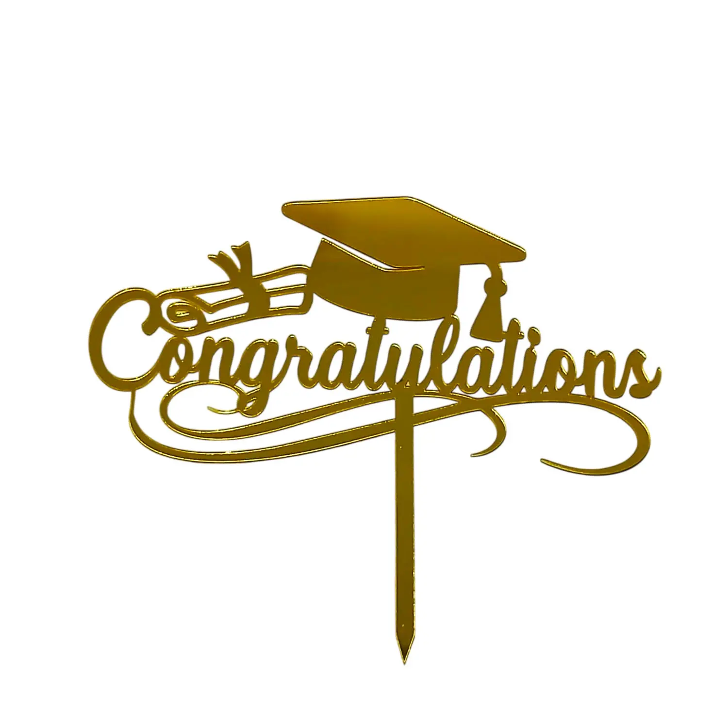 GOLD ACRYLIC MIRROR GRADUATION TOPPER