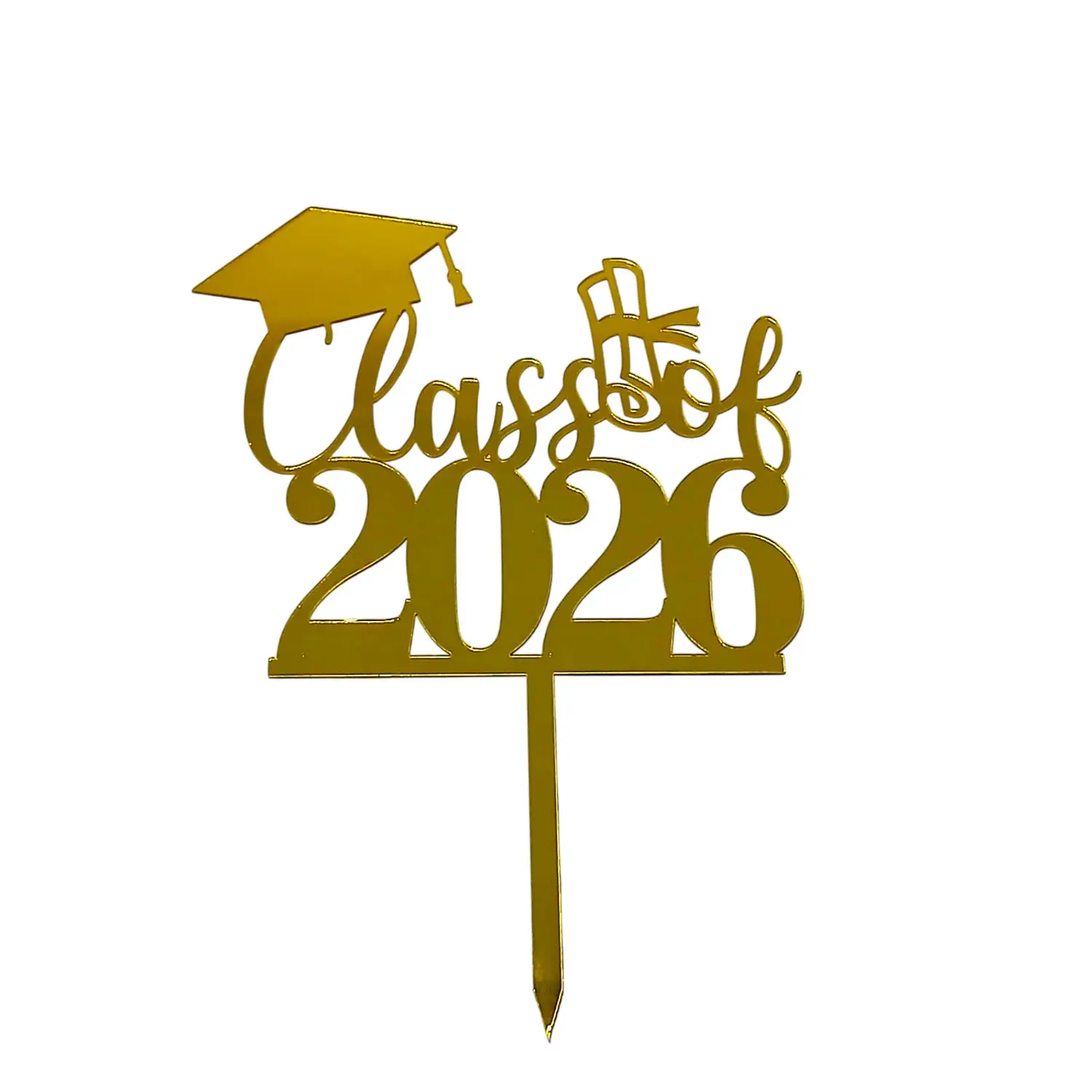 GOLD ACRYLIC MIRROR GRADUATION TOPPER
