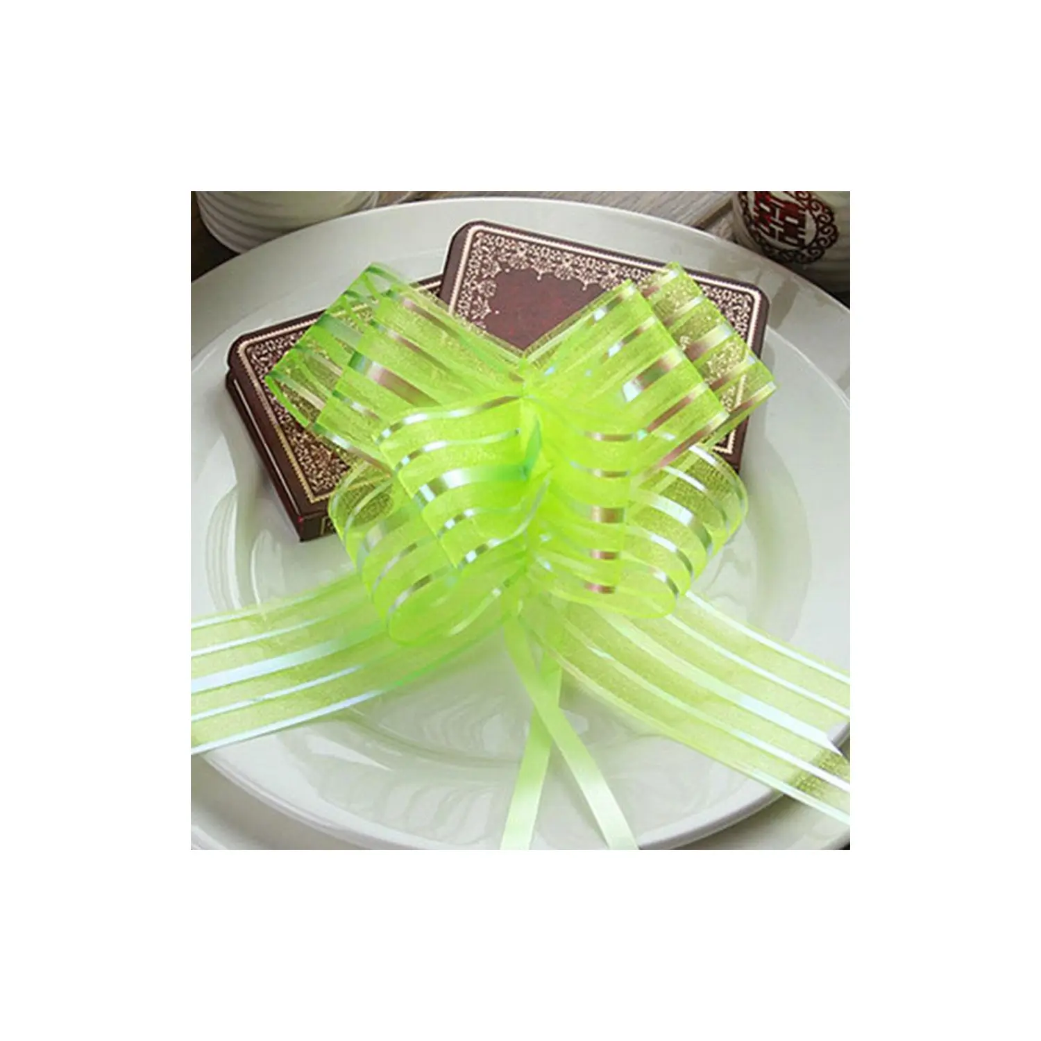 LIME GREEN ORGANZA PULL FLOWER RIBBON